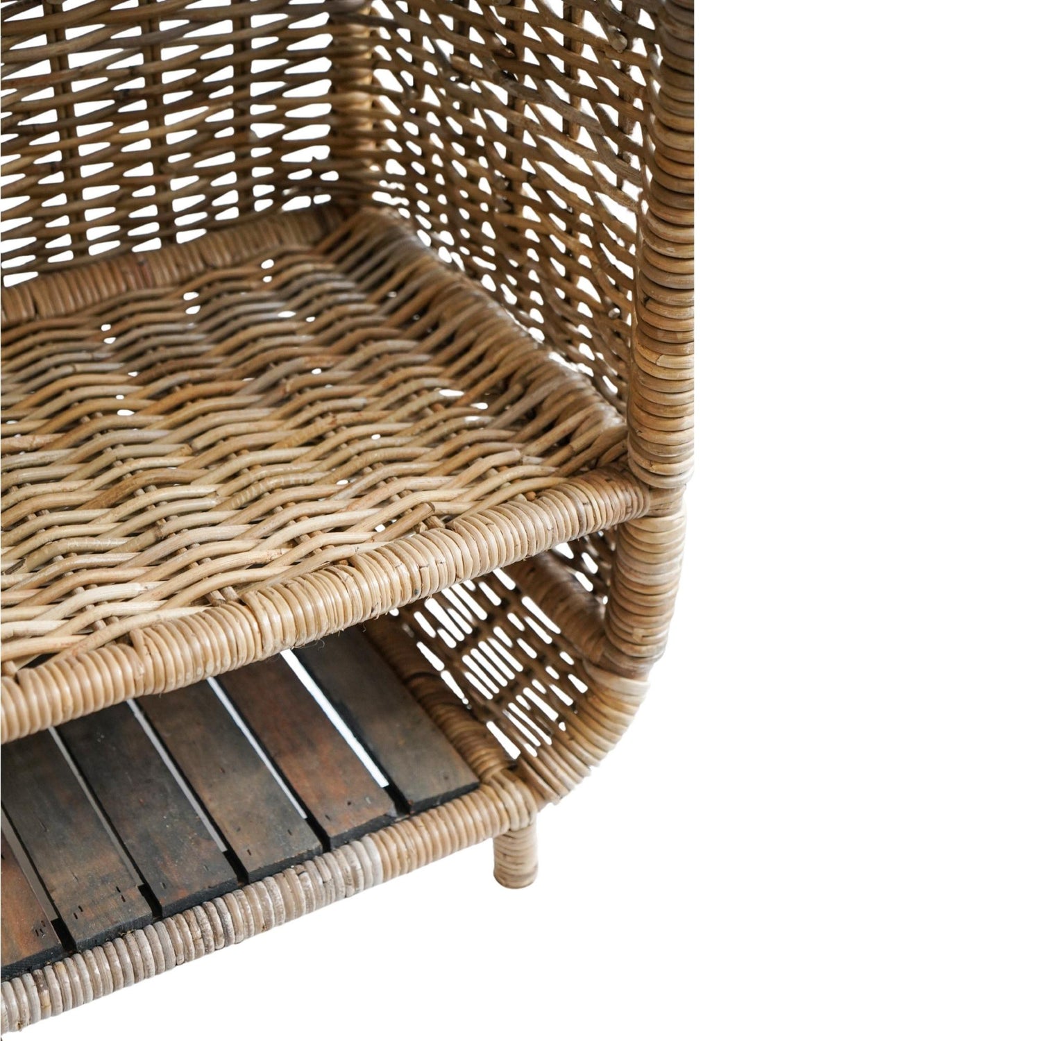 Chariot à bûches en rotin naturel avec étagère pour petit bois