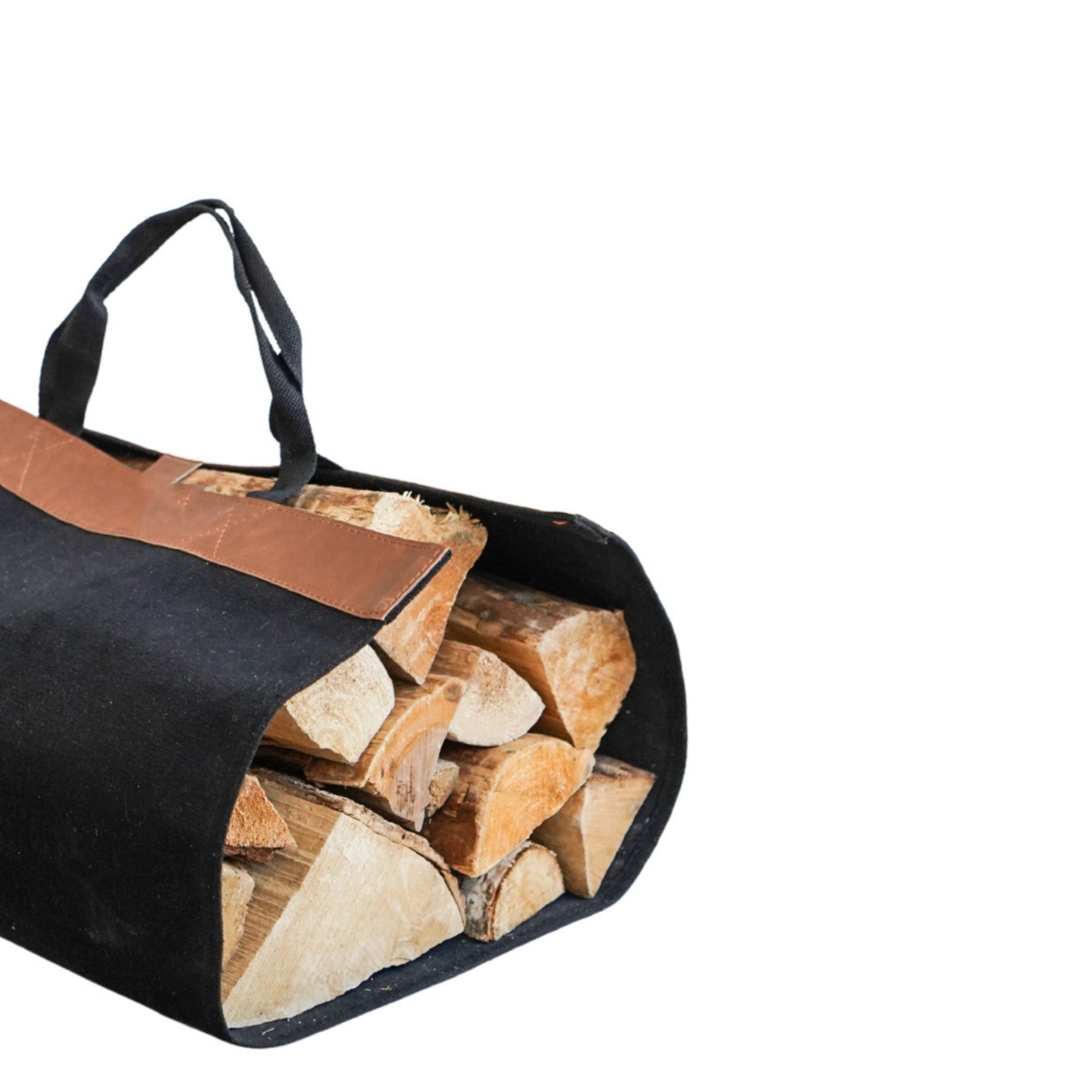 Fabric Log Bag Black with Faux Leather
