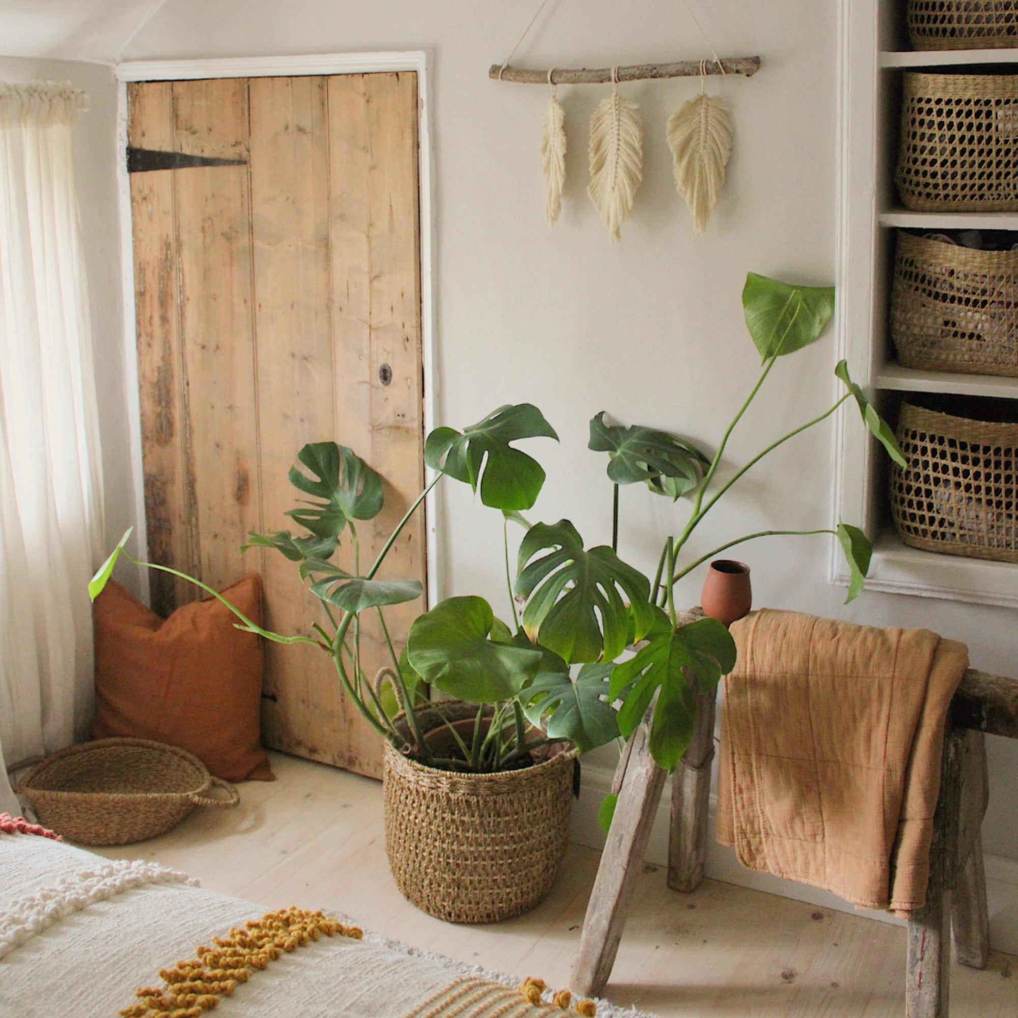 Seagrass vuorattu Basket Natural -setti 2 kpl