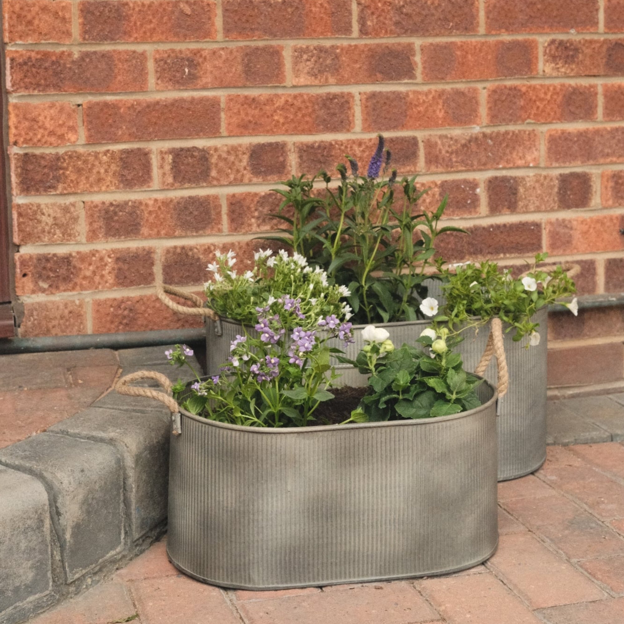 Outdoor Galvanised Rope Handle Trough Set of Two
