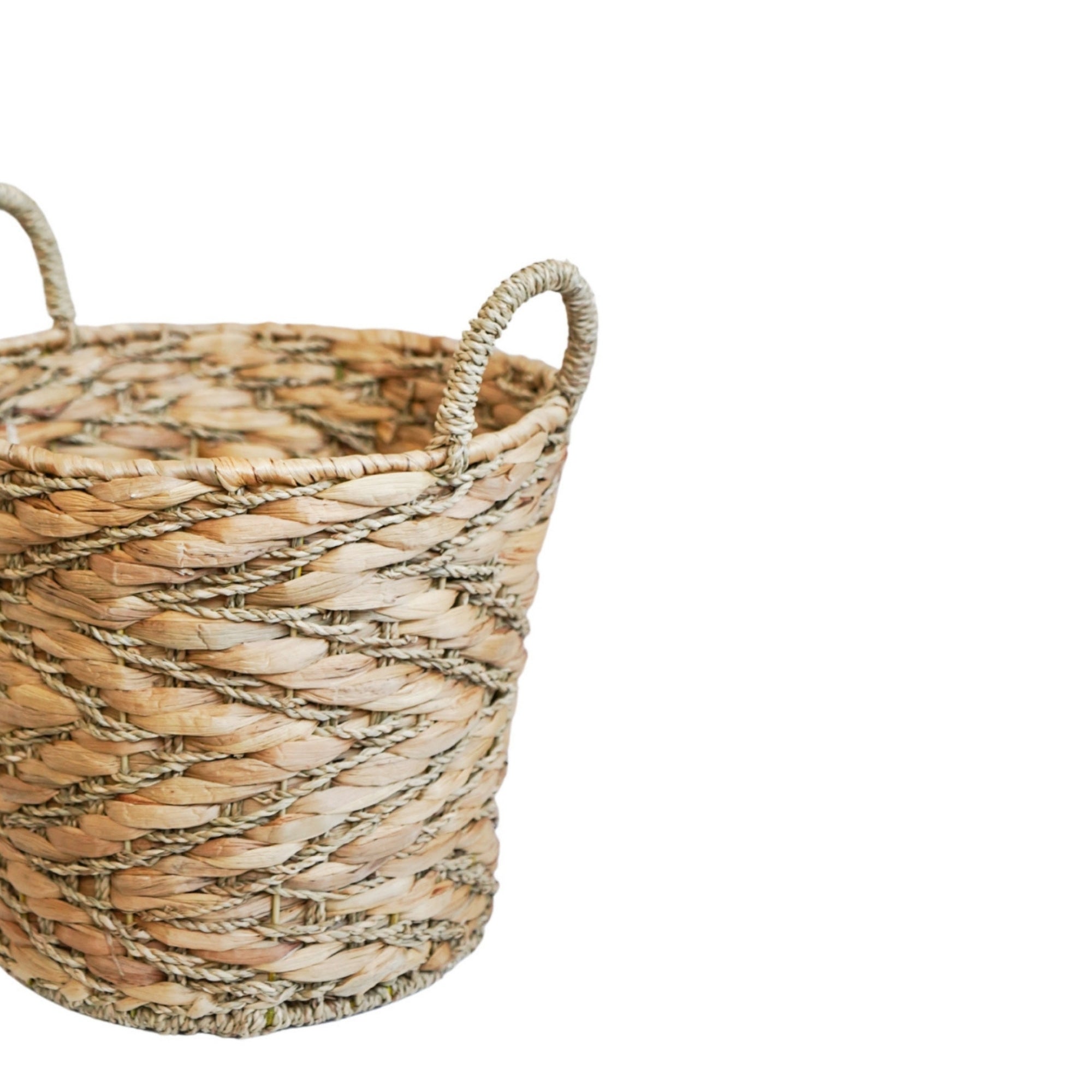 Water Hyacinth Woven Log Basket with Handles Set of 2
