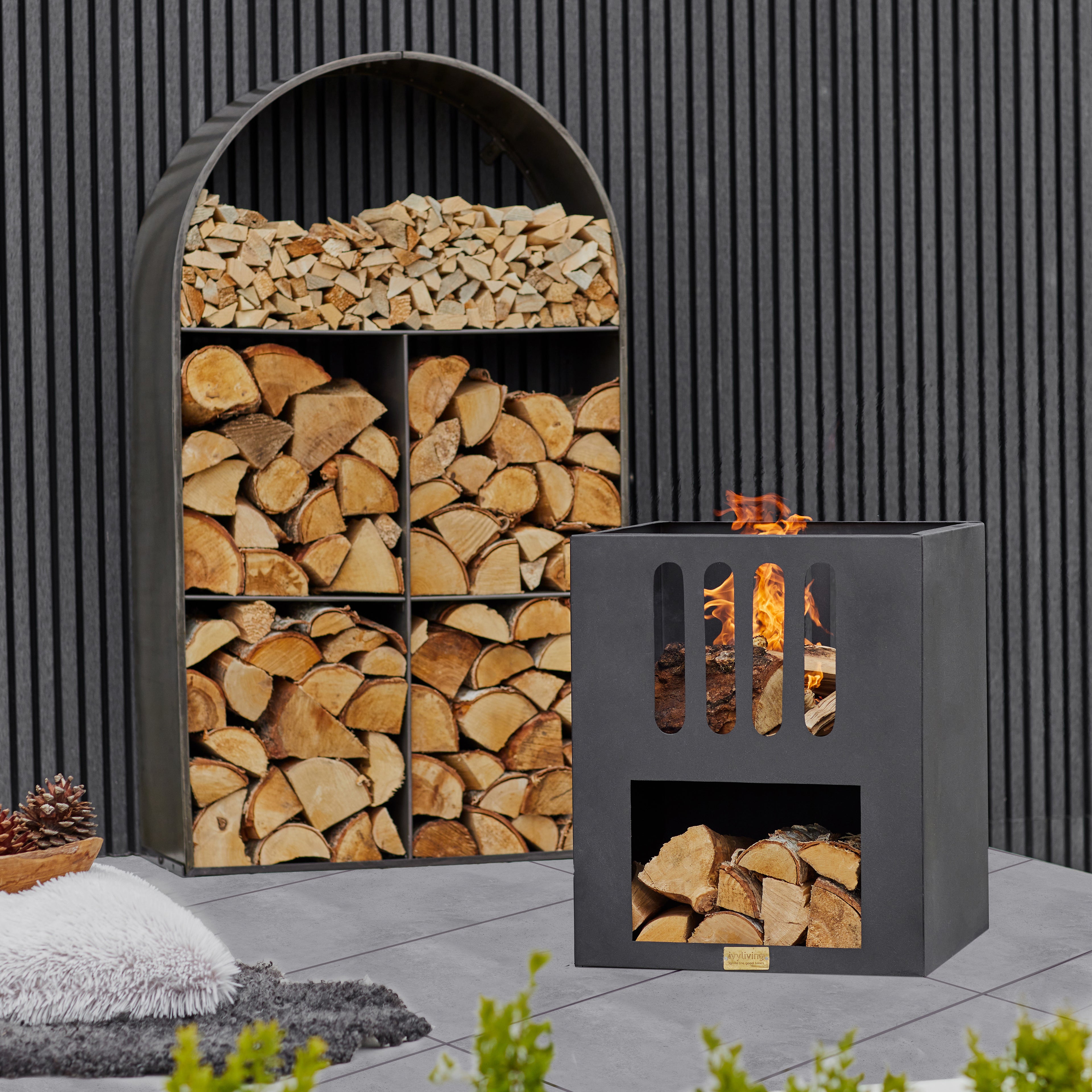 Outdoor Libra Contemporary Firebowl in Matt Black