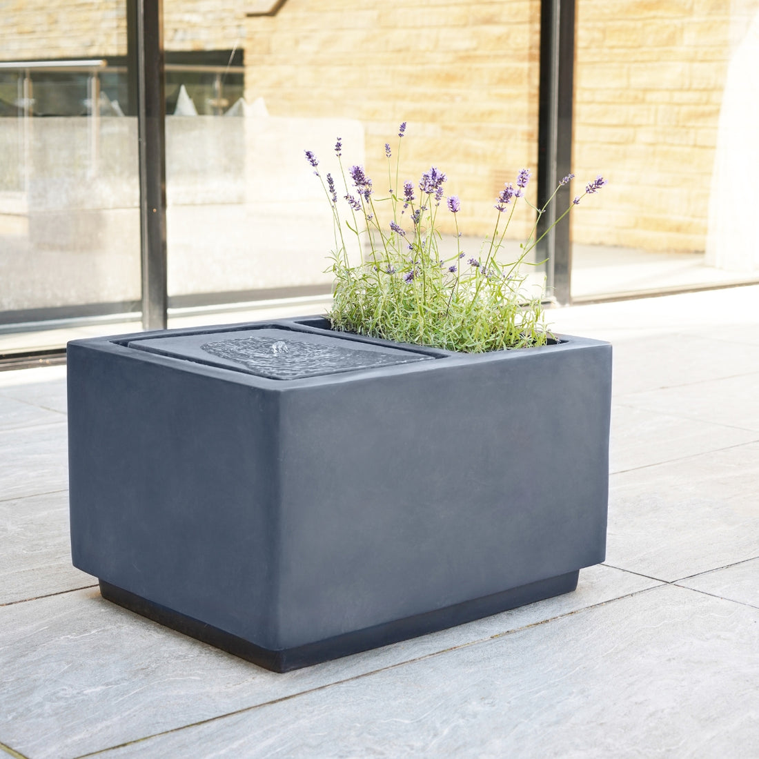 Outdoor Contemporary LED Cube Waterfeature with Planter Cement