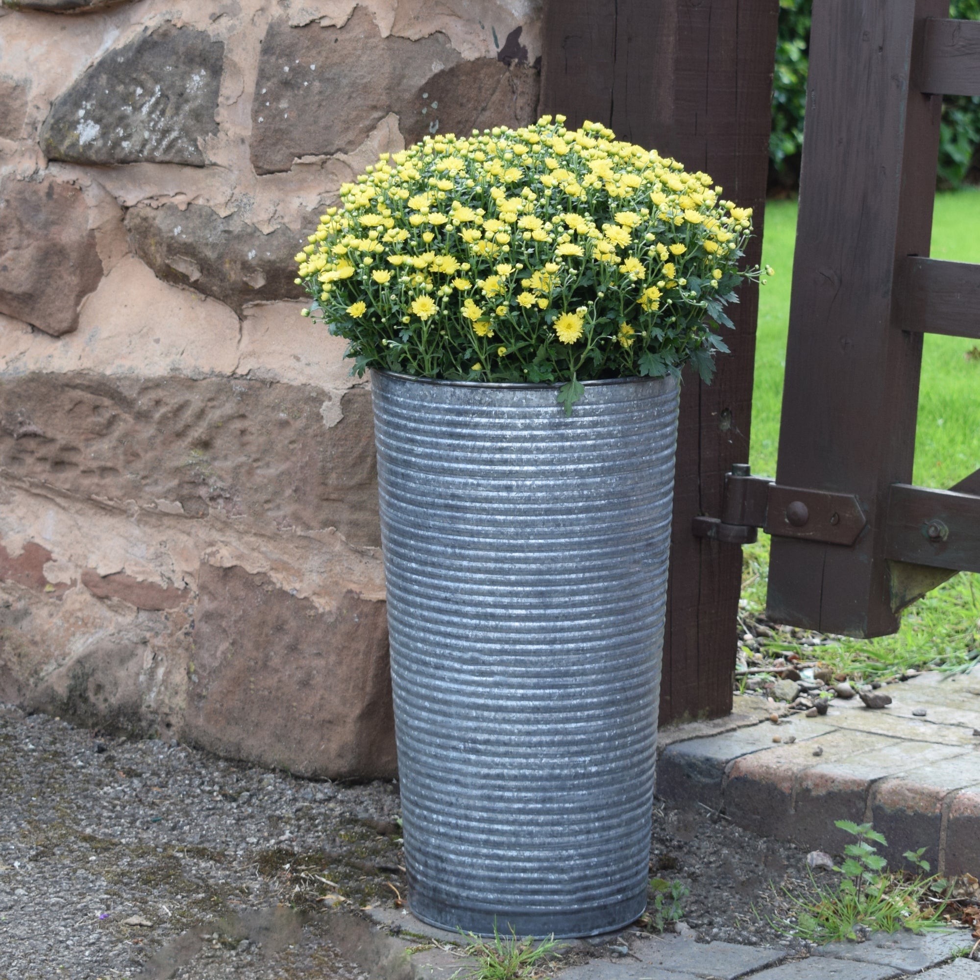 Ribbed Galvanised Vase H50cm