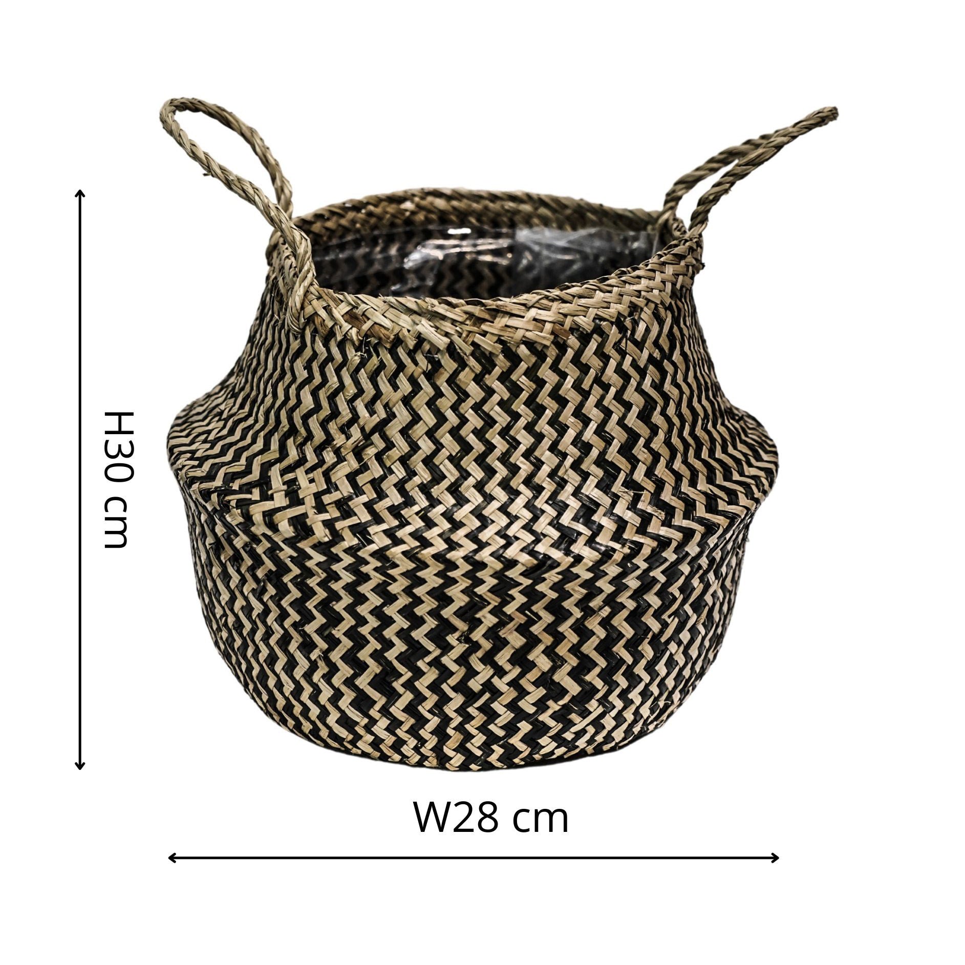 Panier doublé en jonc de mer à chevrons