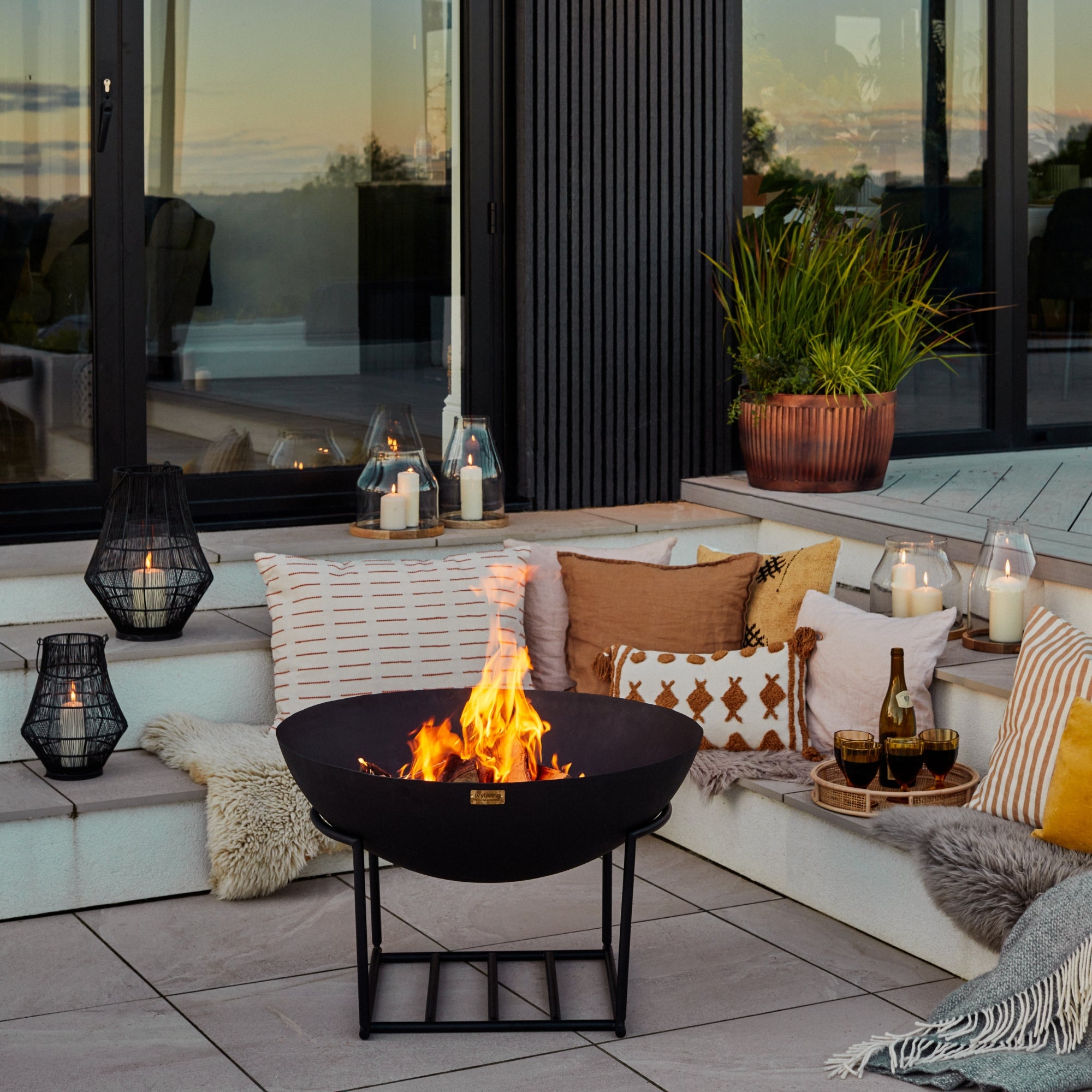 Outdoor Cast Iron effect, Black Firebowl on Stand