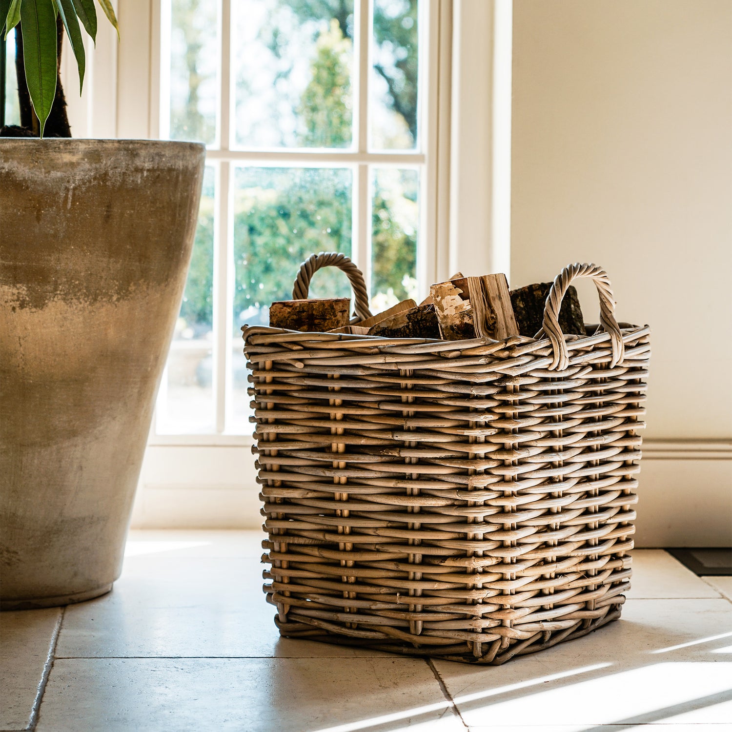 Panier à bûches carré en osier, ensemble de 2