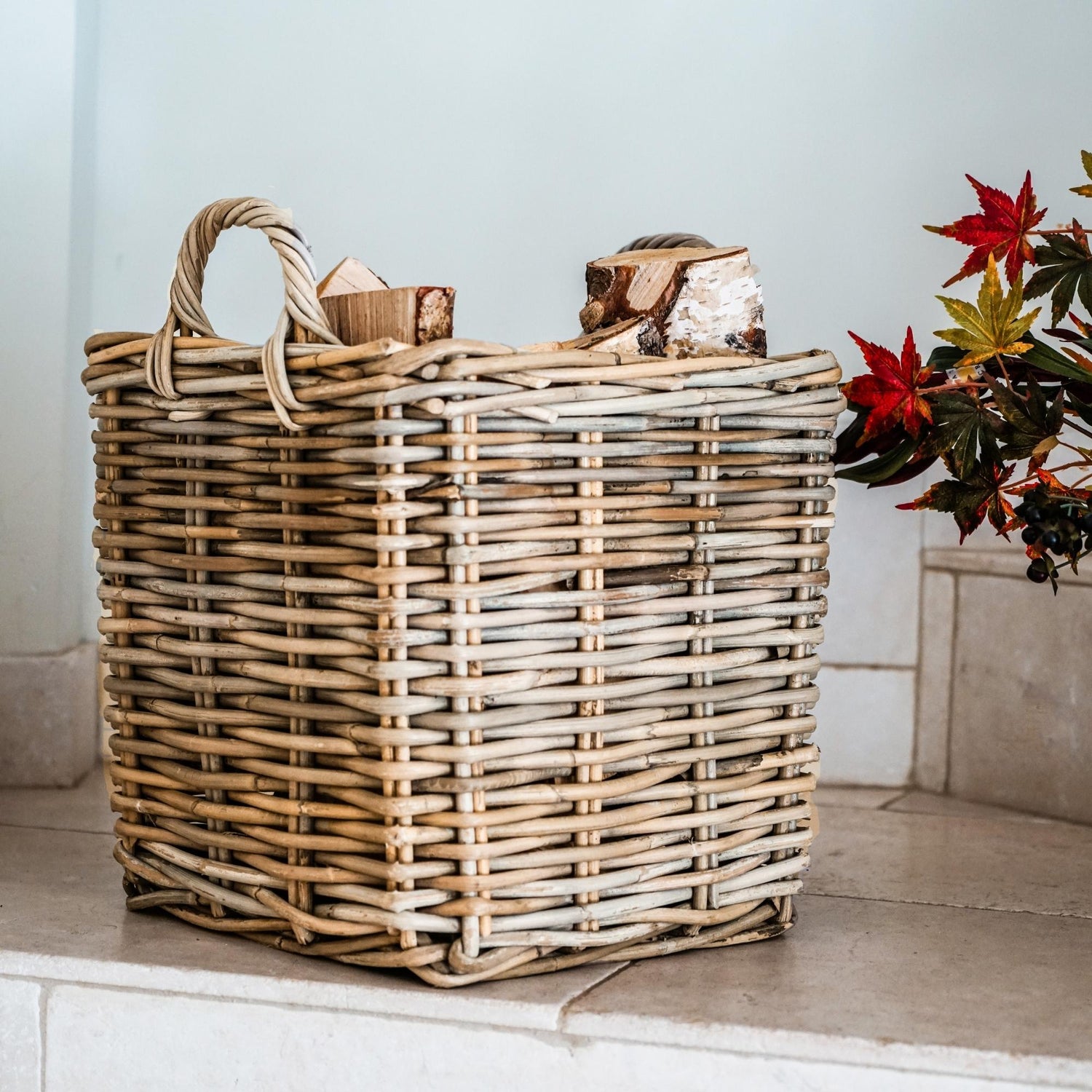 Panier à bûches carré en osier, ensemble de 2