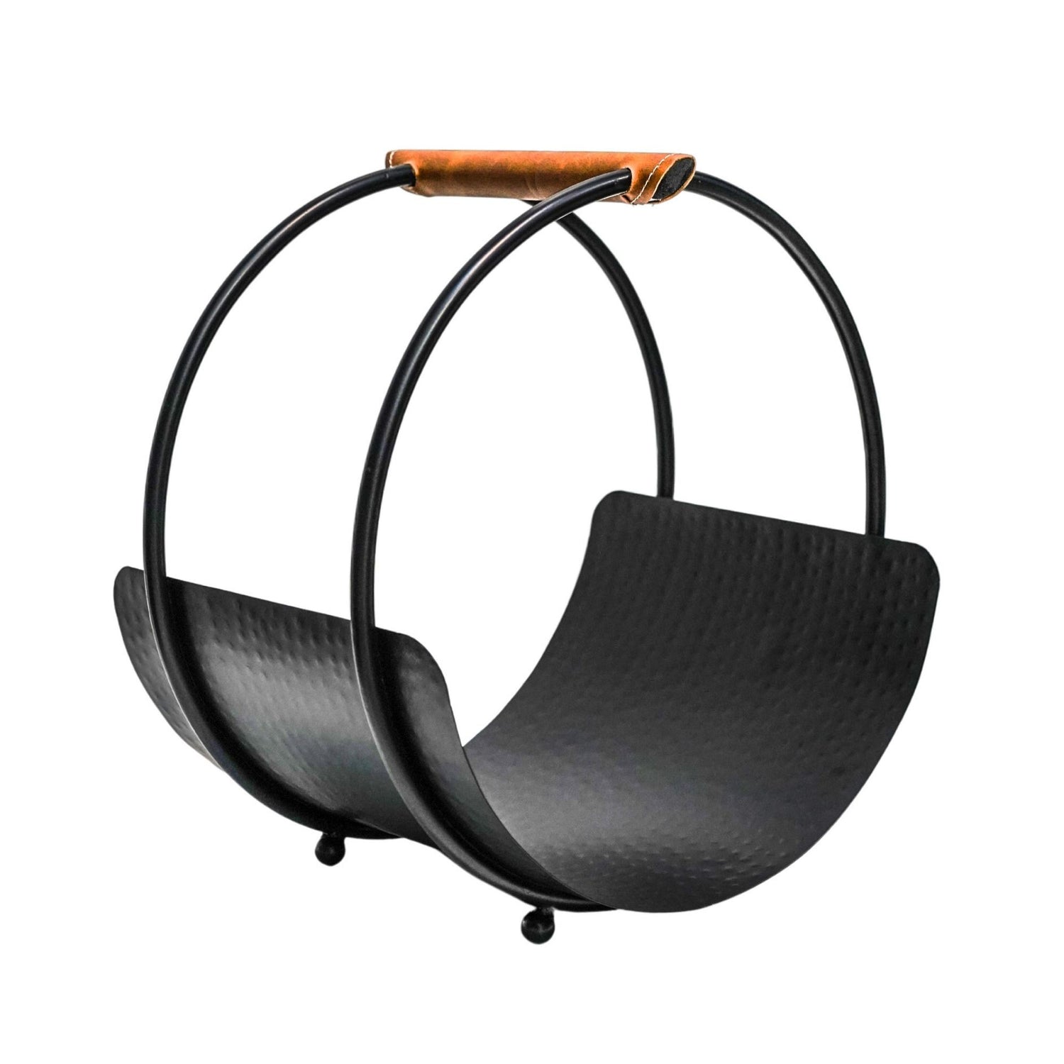 Porte-bûches rond avec poignée en cuir