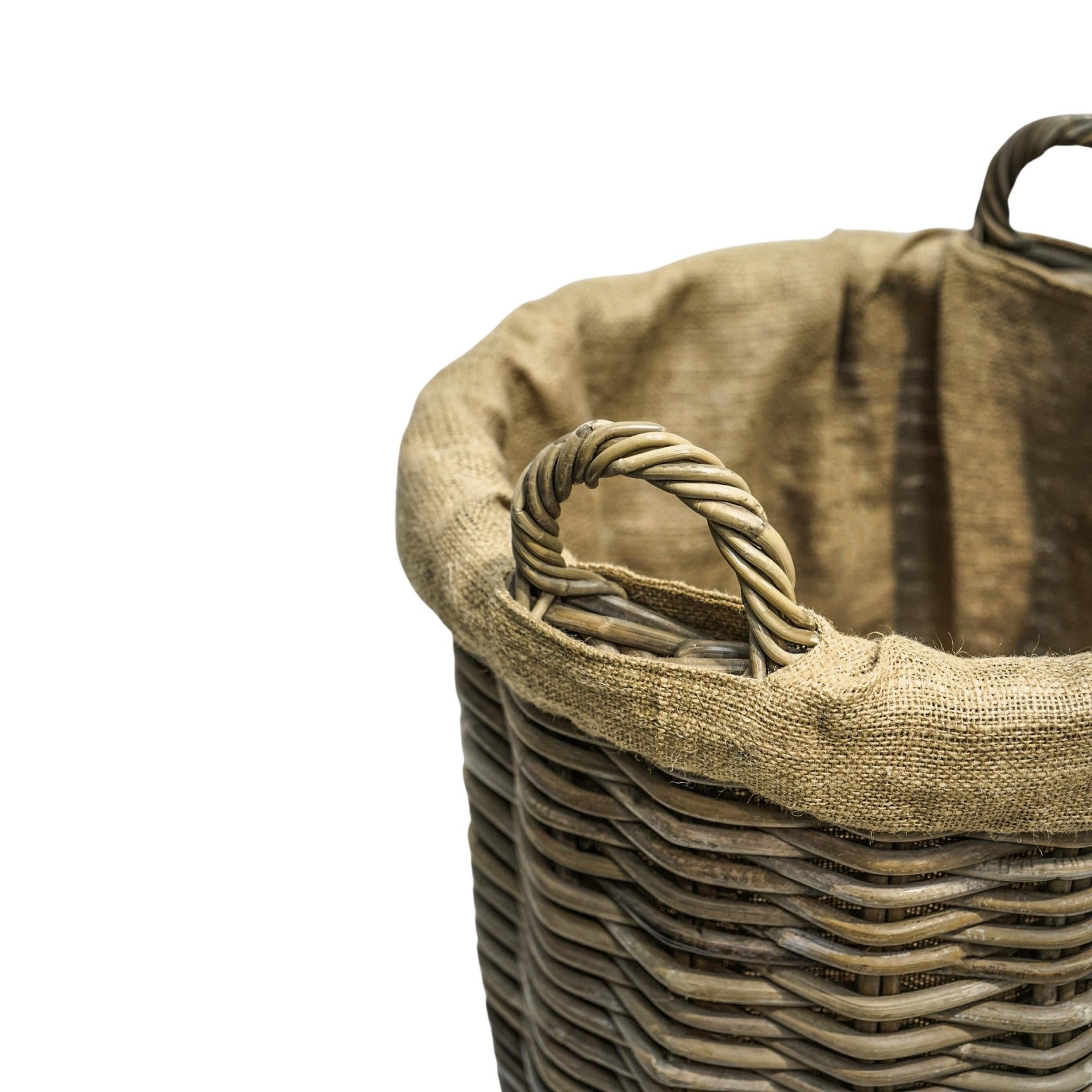 Wicker Log Basket Round Lined, Set of 2