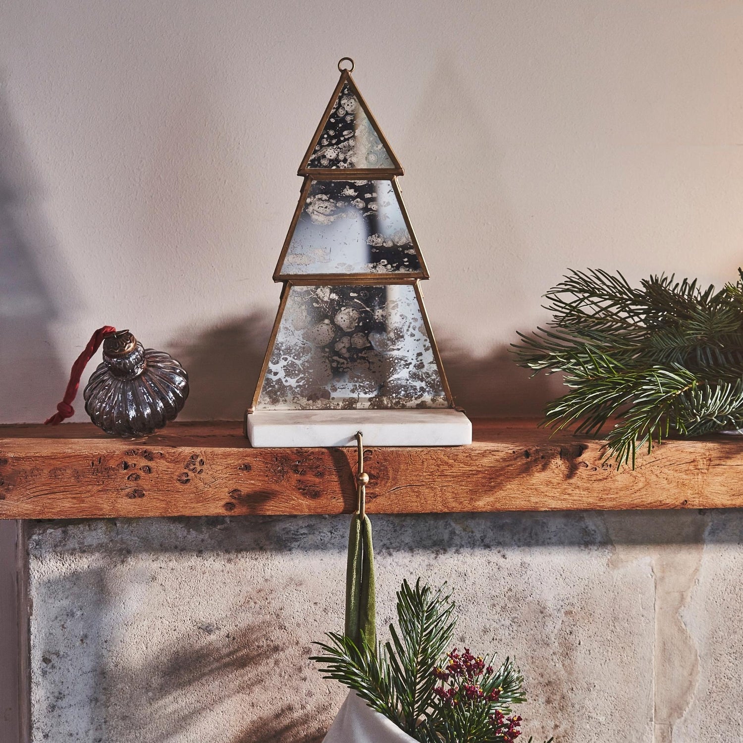 Glass Christmas Tree Marble Stocking Holder