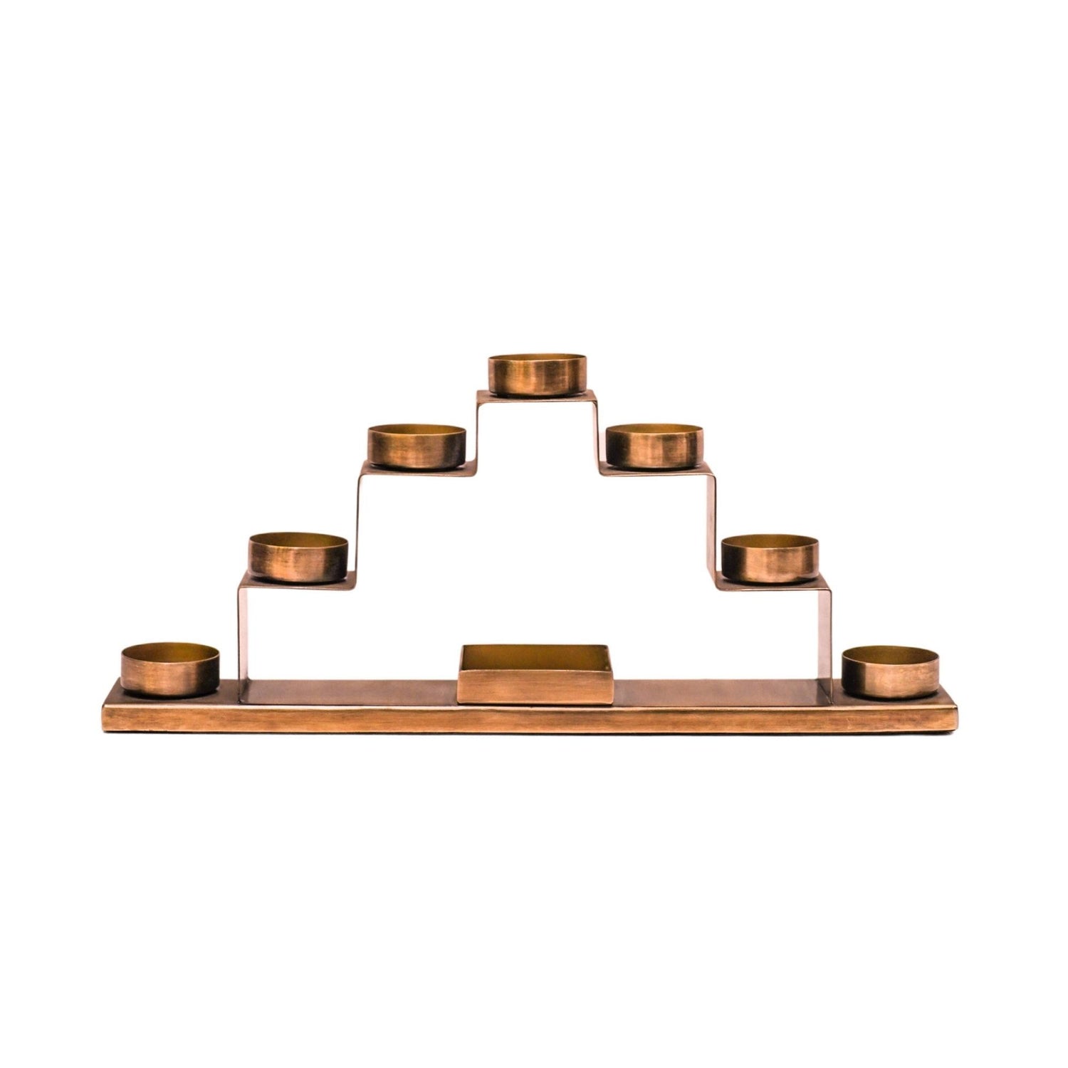 Tealight Candle Holder with Décor Box in Antique Brass