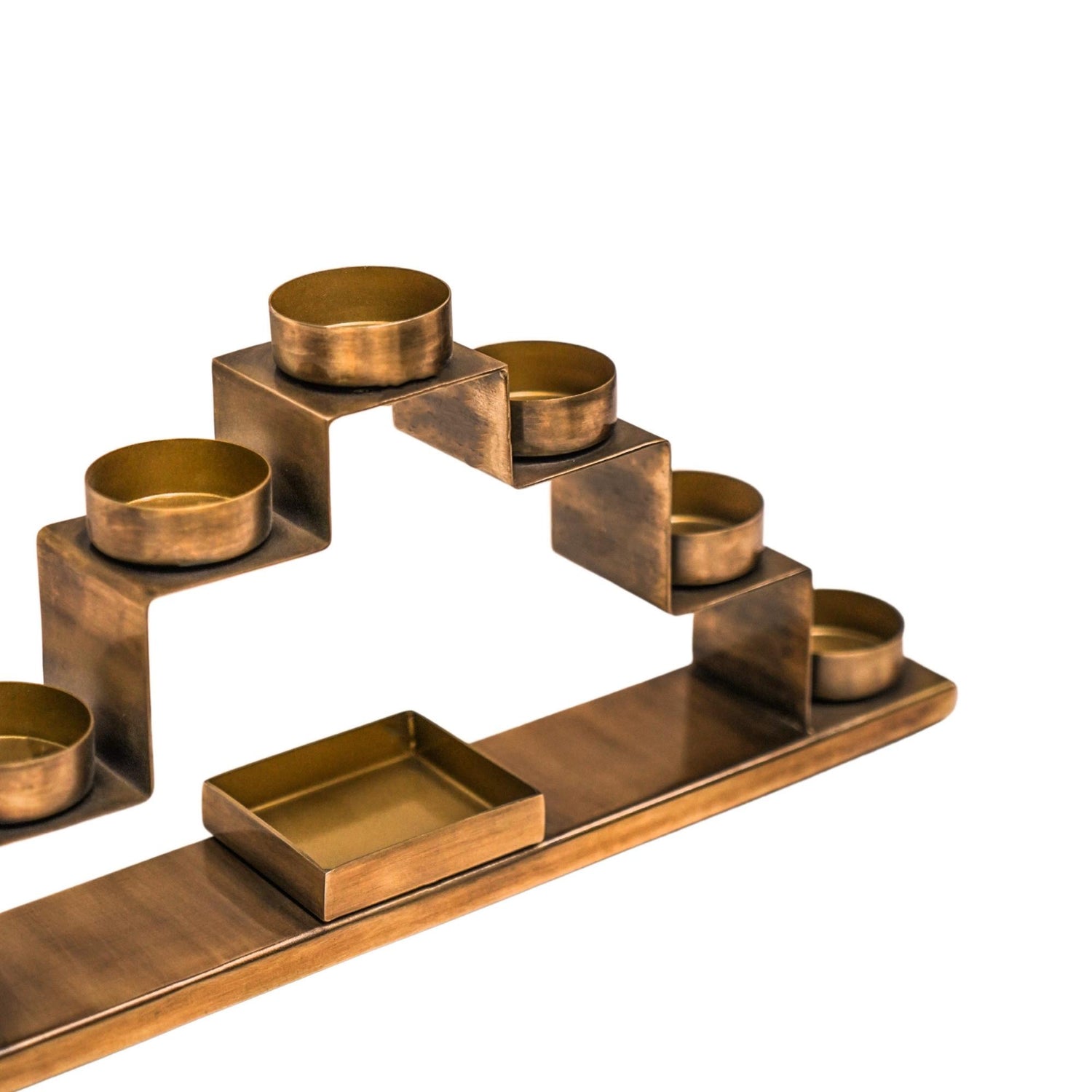 Tealight Candle Holder with Décor Box in Antique Brass