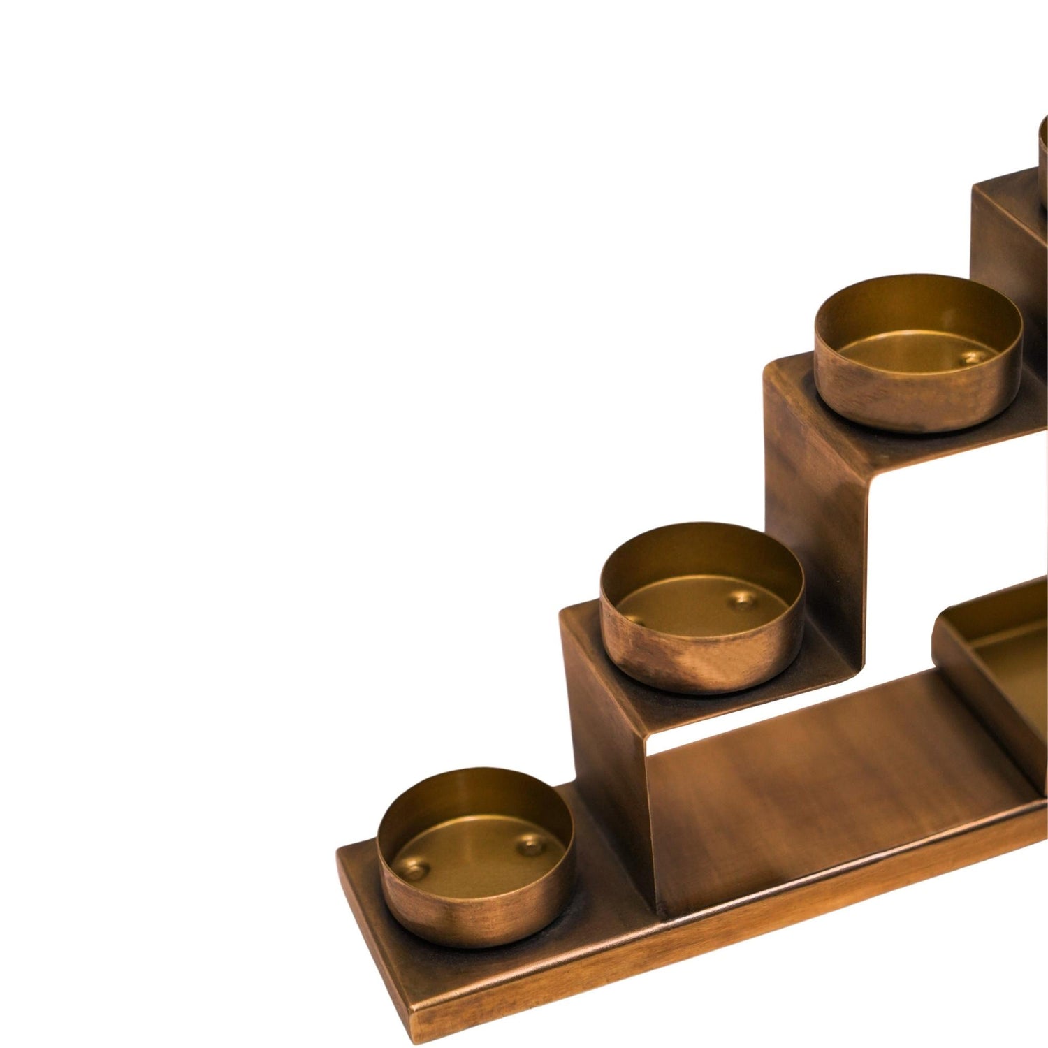 Tealight Candle Holder with Décor Box in Antique Brass