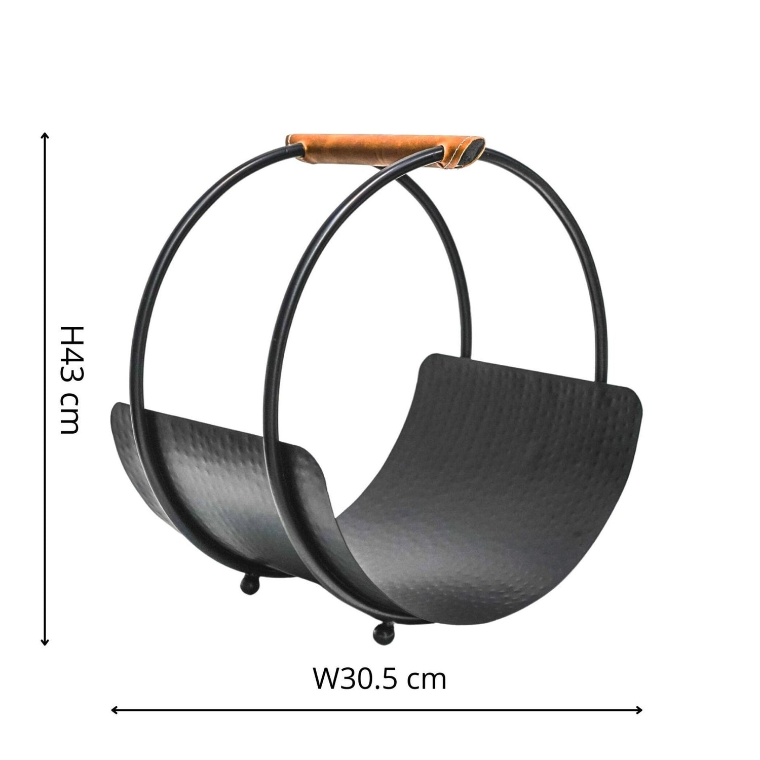 Porte-bûches rond avec poignée en cuir