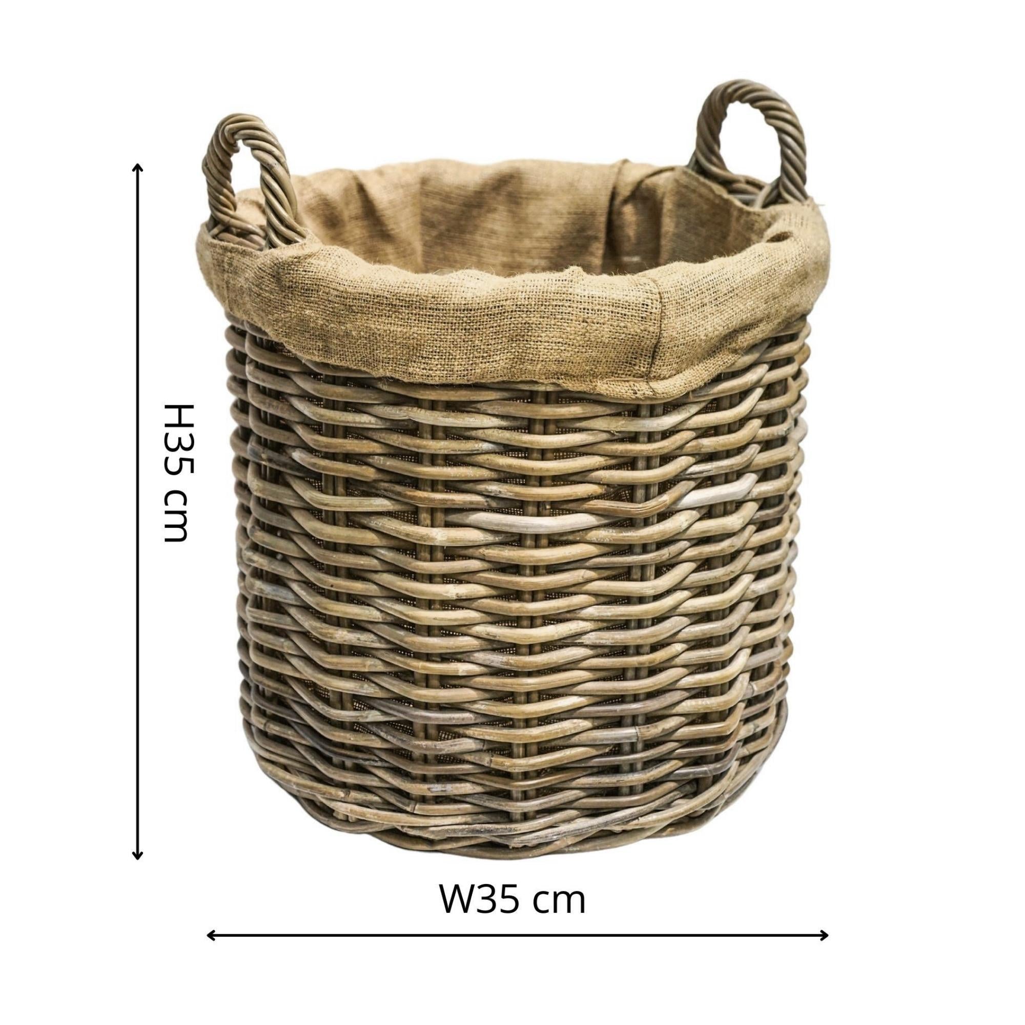 Wicker Log Basket Round Lined, Set of 2