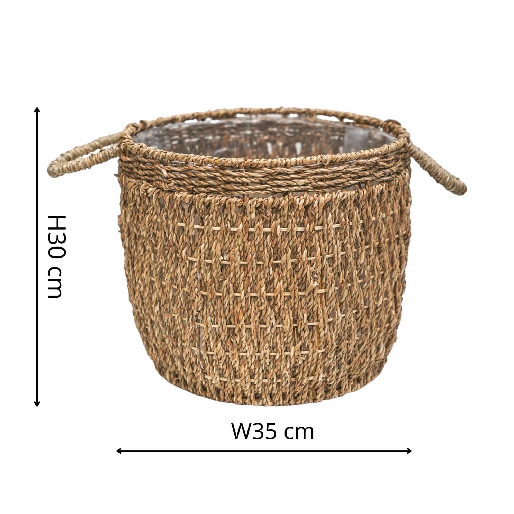 Seagrass vuorattu Basket Natural -setti 2 kpl