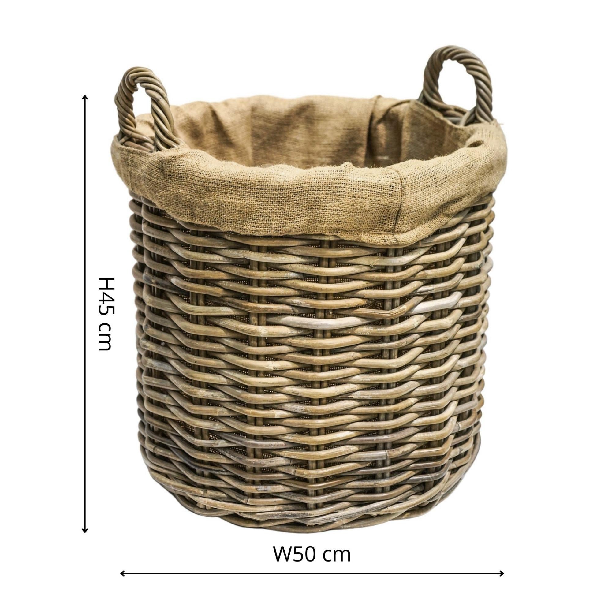 Wicker Log Basket Round Lined, Set of 2