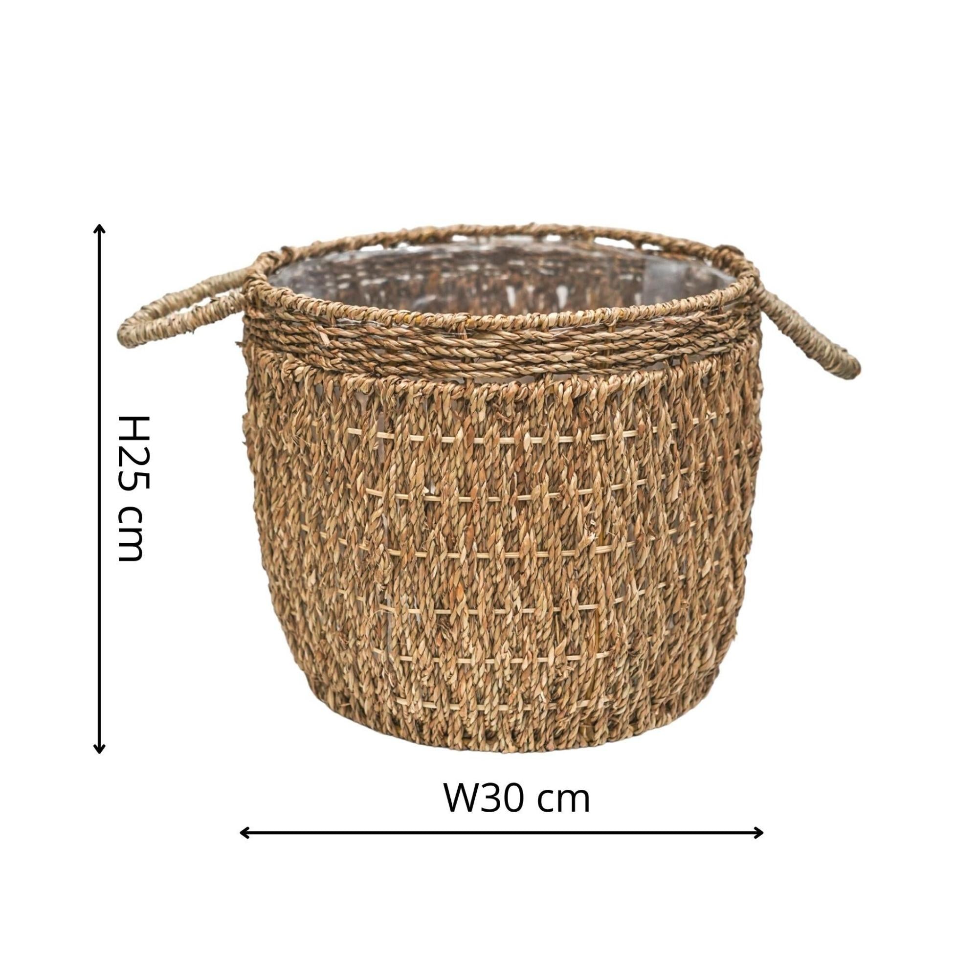 Seagrass vuorattu Basket Natural -setti 2 kpl