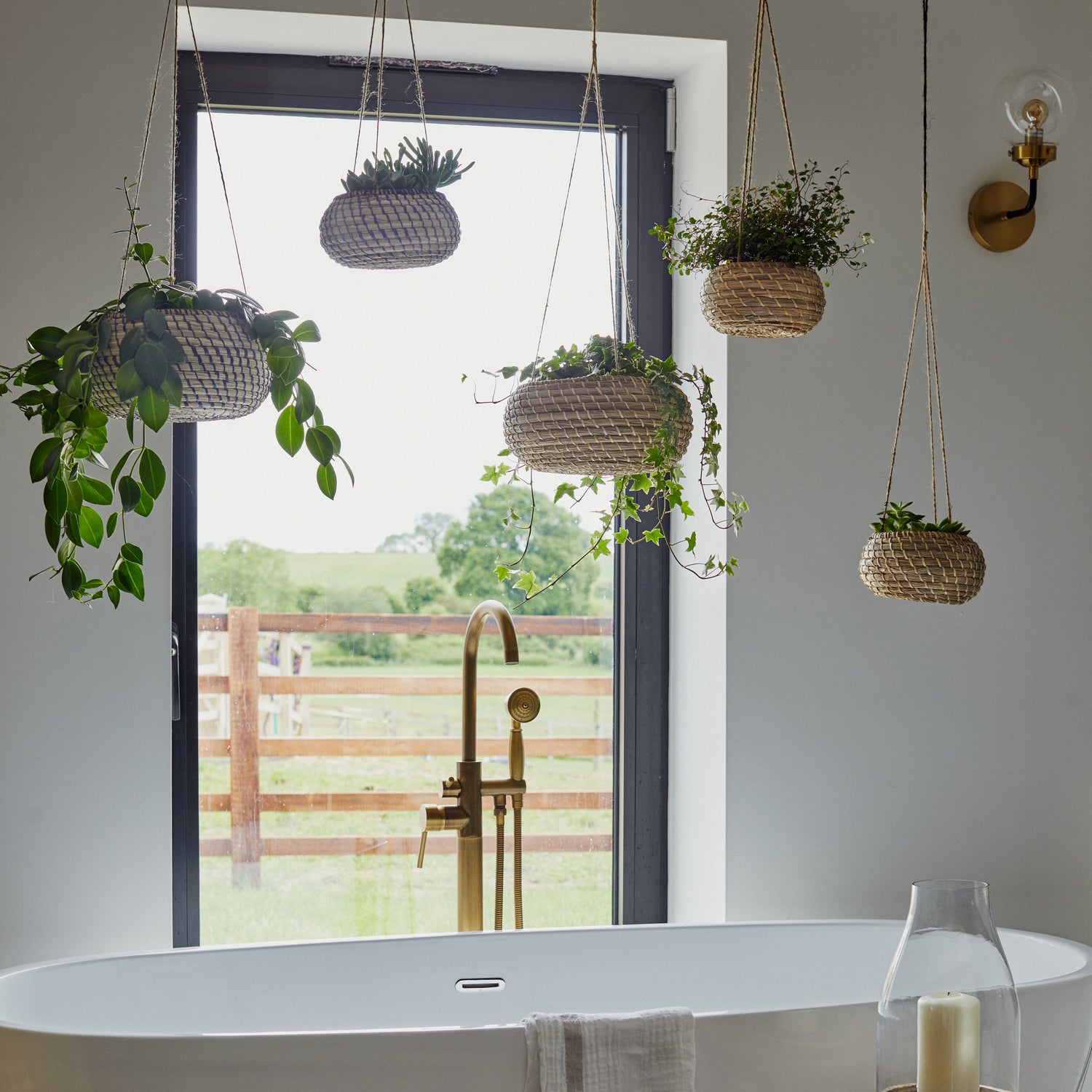 Jardinière suspendue en jonc de mer, lot de 2