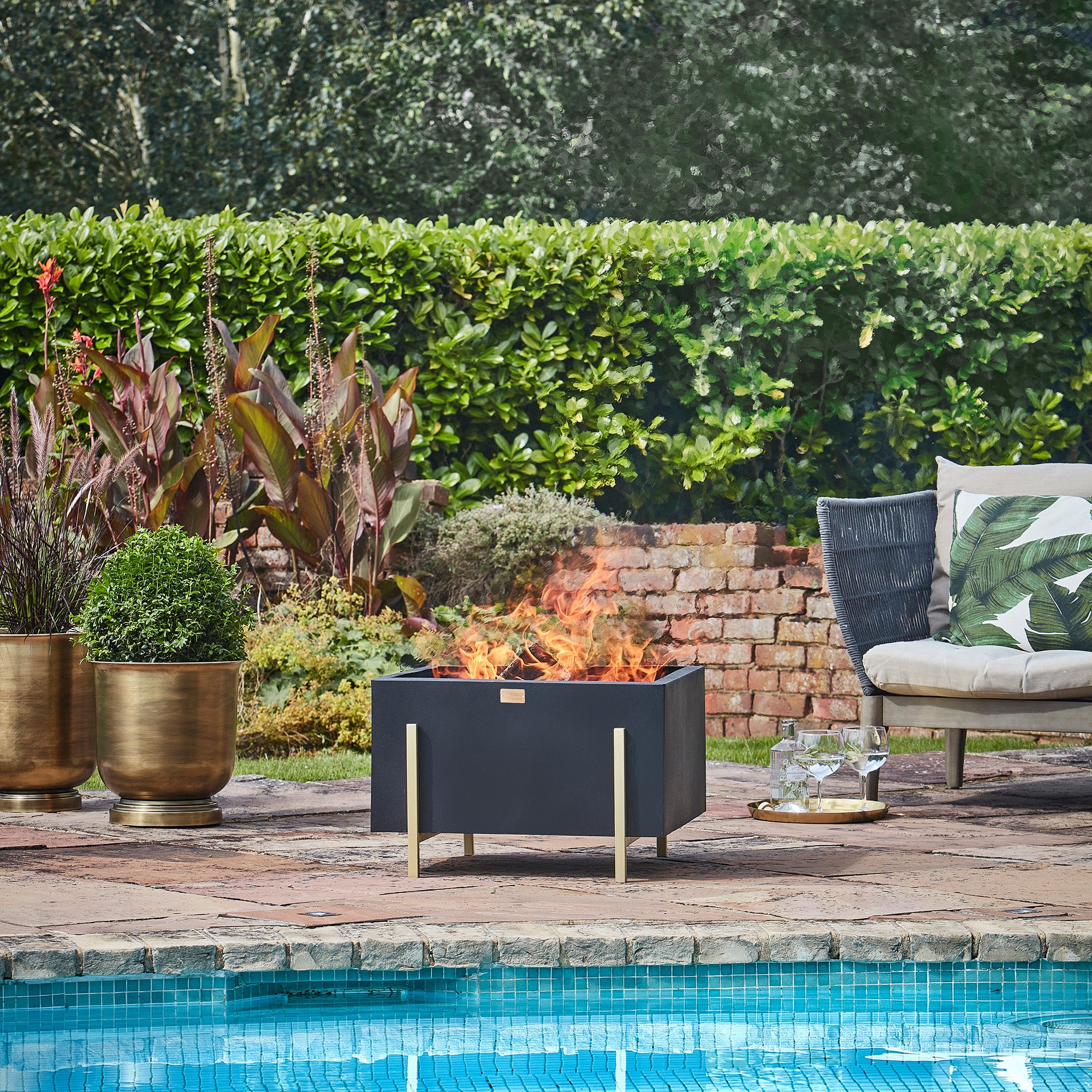 Outdoor Orion Firebowl in Matt Black/Antique Gold