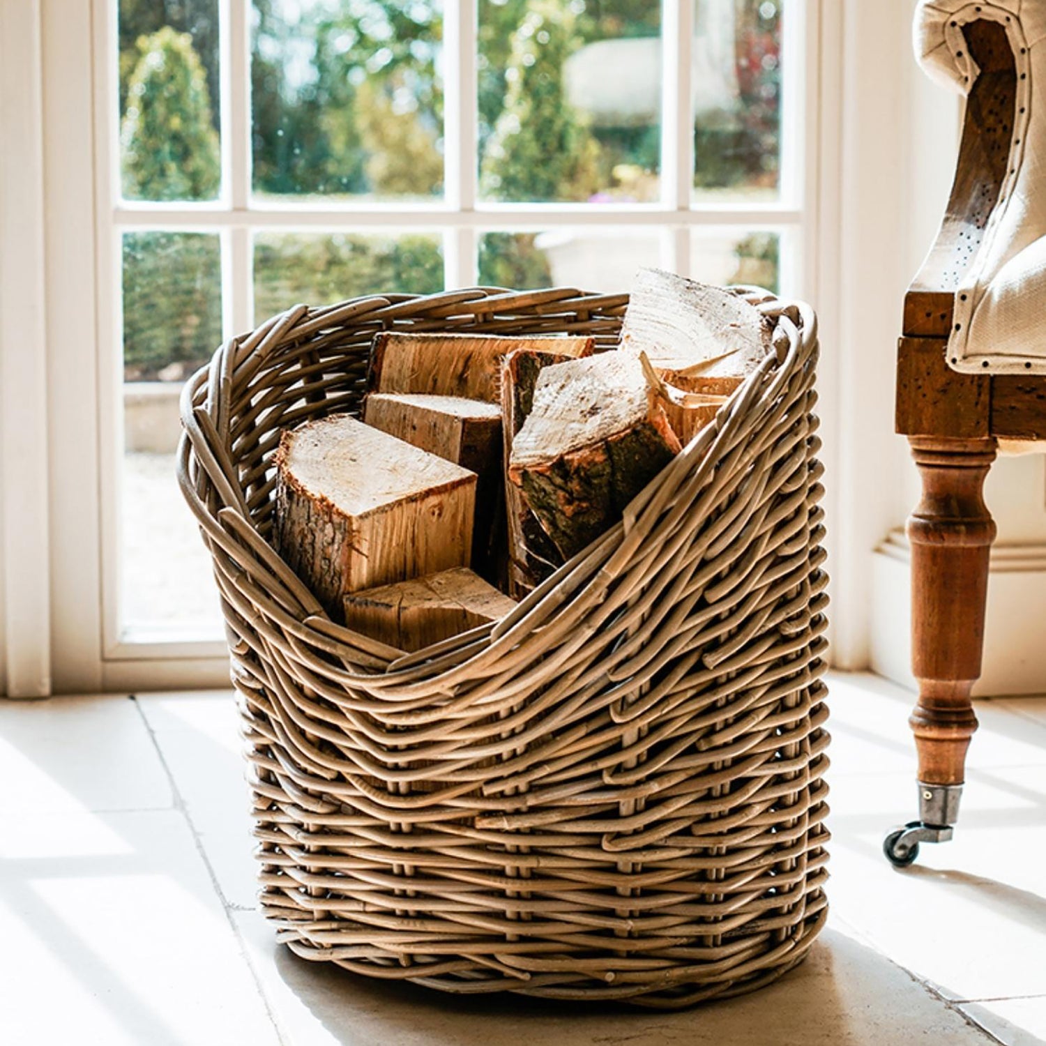Panier à bûches en osier rond