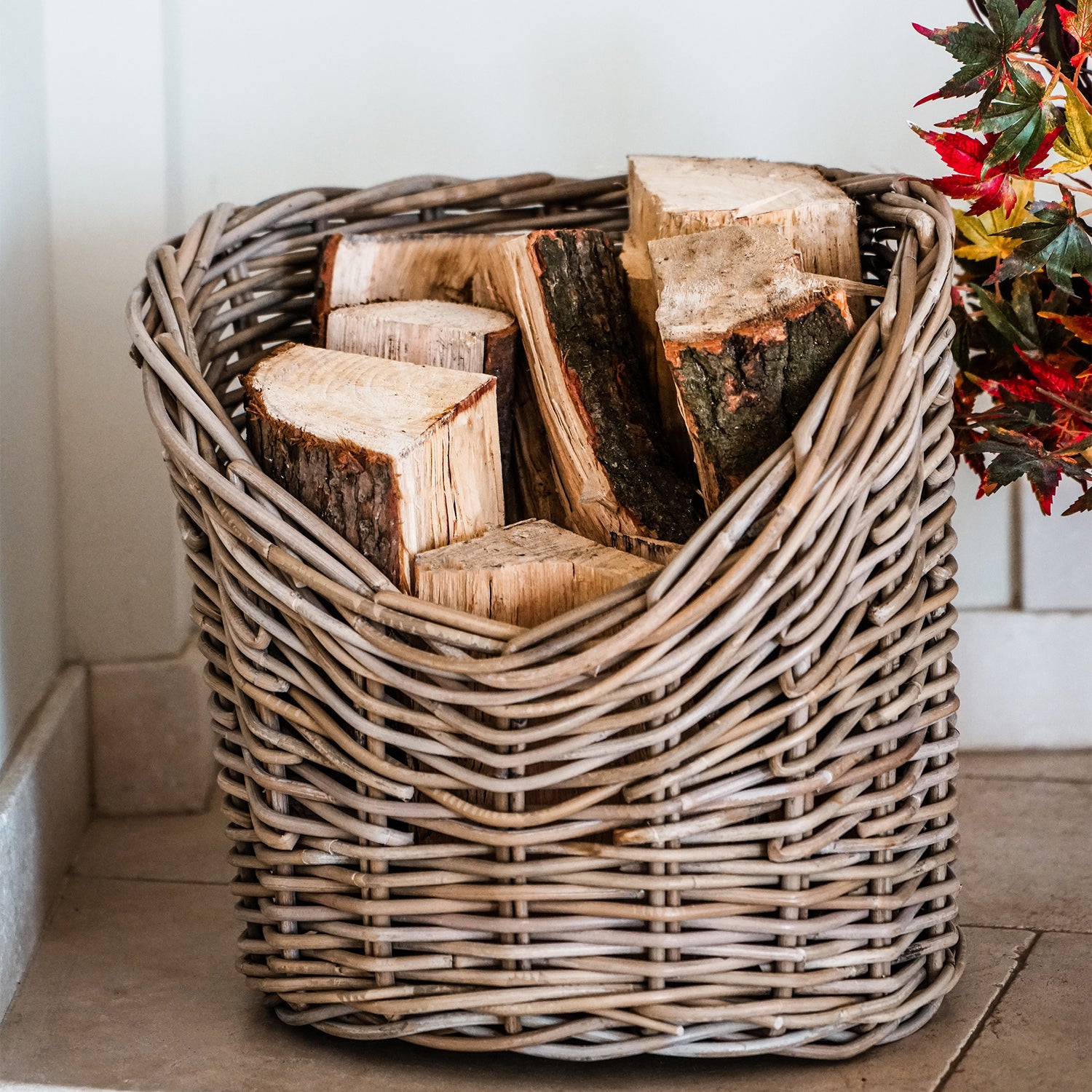 Panier à bûches en osier rond