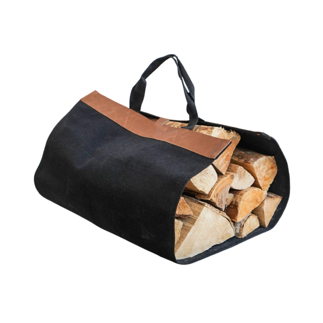 Fabric Log Bag Black with Faux Leather