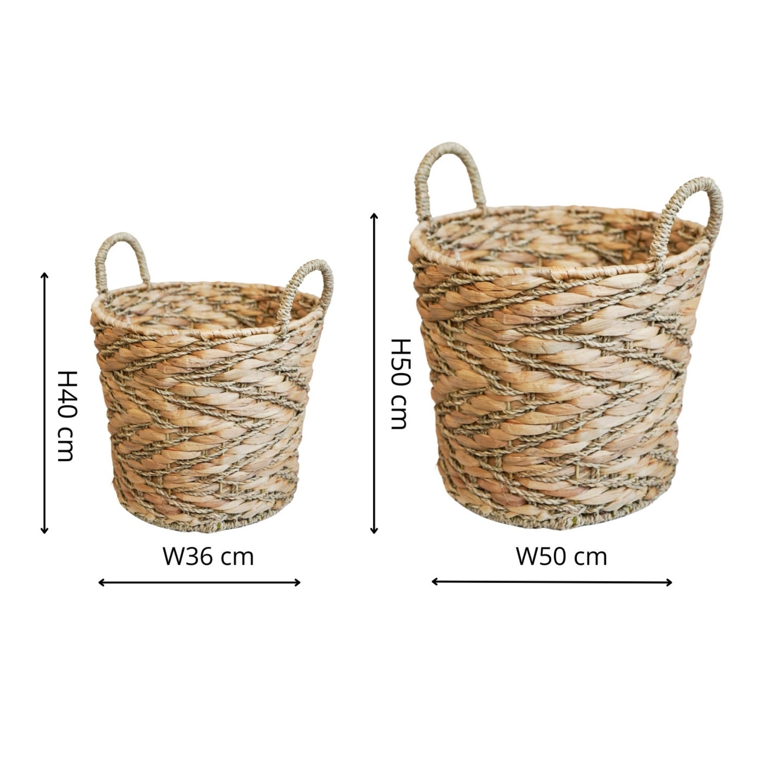 Water Hyacinth Woven Log Basket with Handles Set of 2