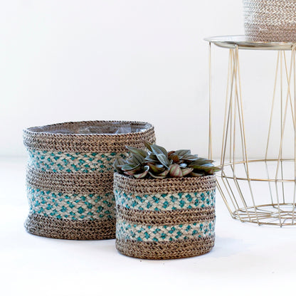 Skalo Seagrass Lined Basket Aqua Set of 3