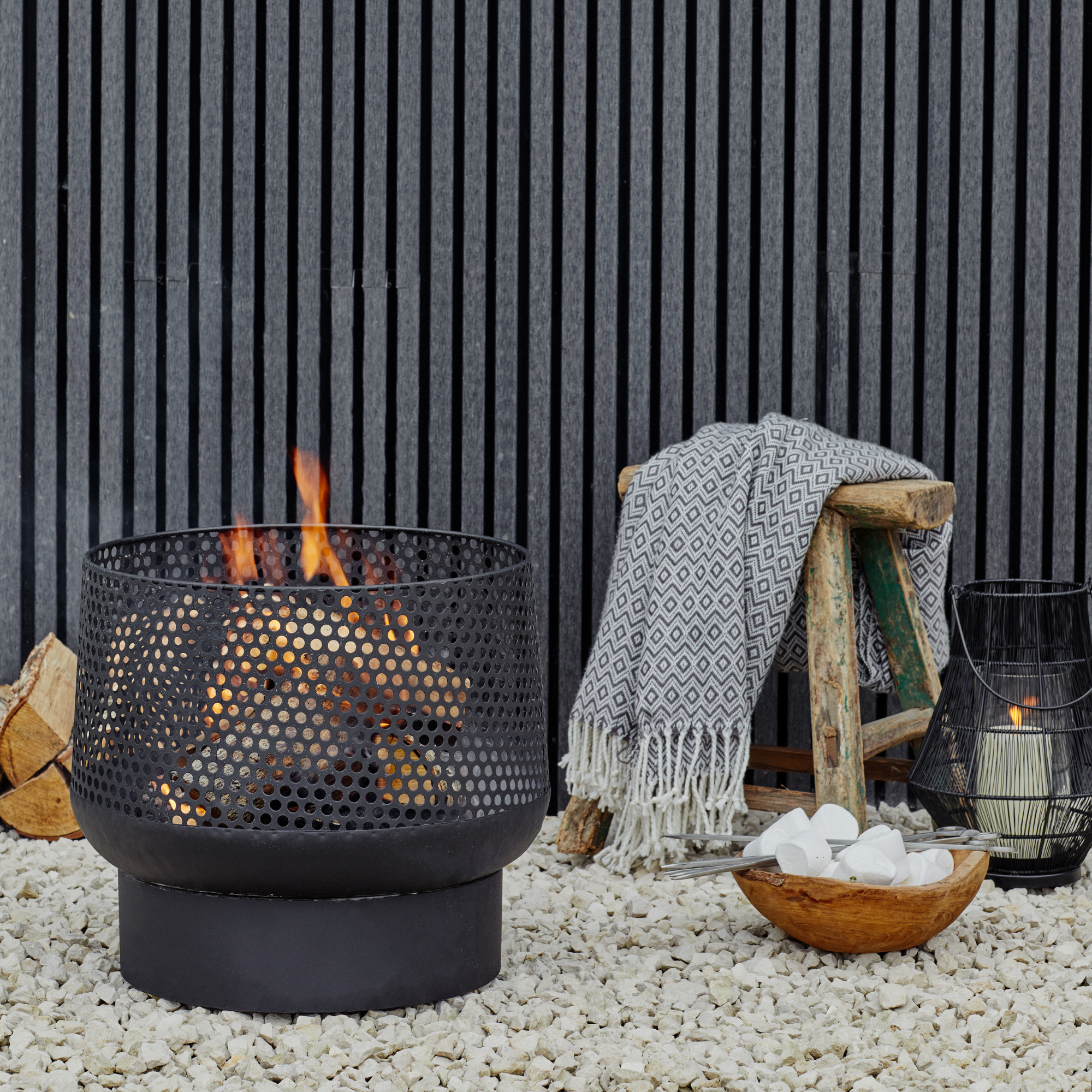 Buttermere Basket Outdoor Fire Pit Black H39cm W40cm