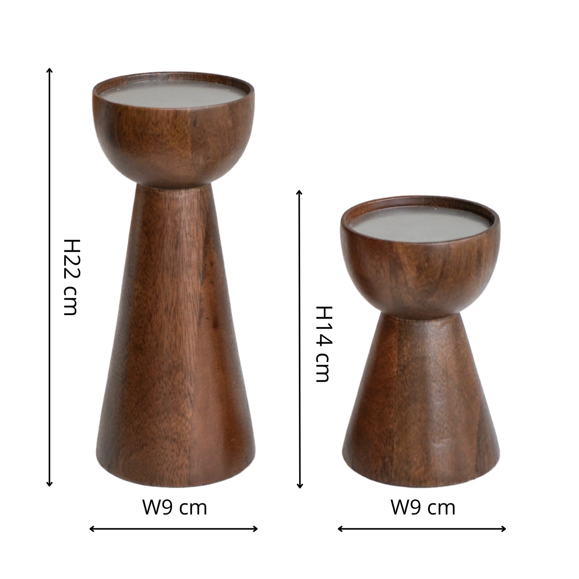 Harvey Walnut Wooden Candle Holders Set of 2