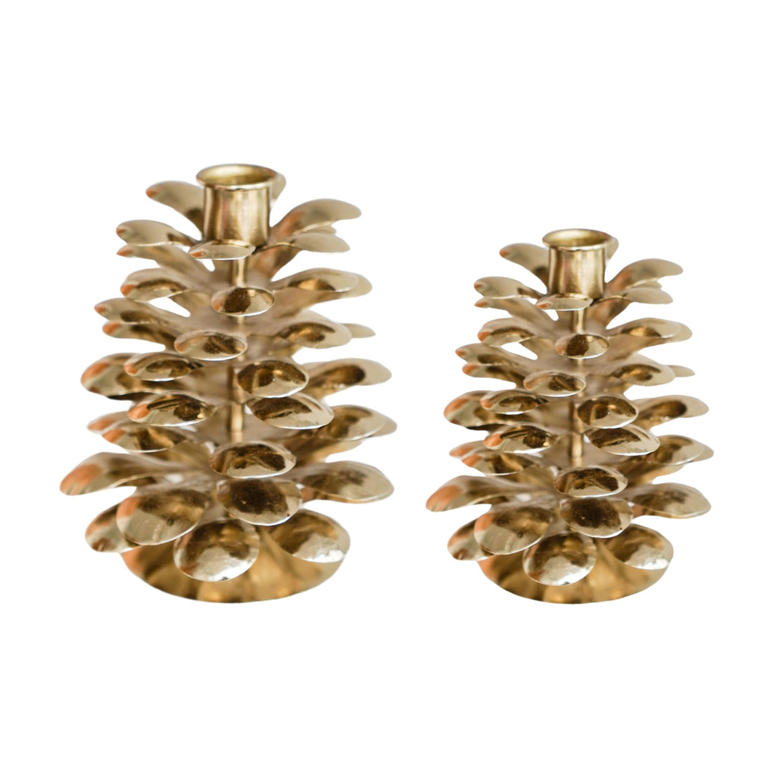 Metal Pinecone Candle Holder Gold Set Of 2