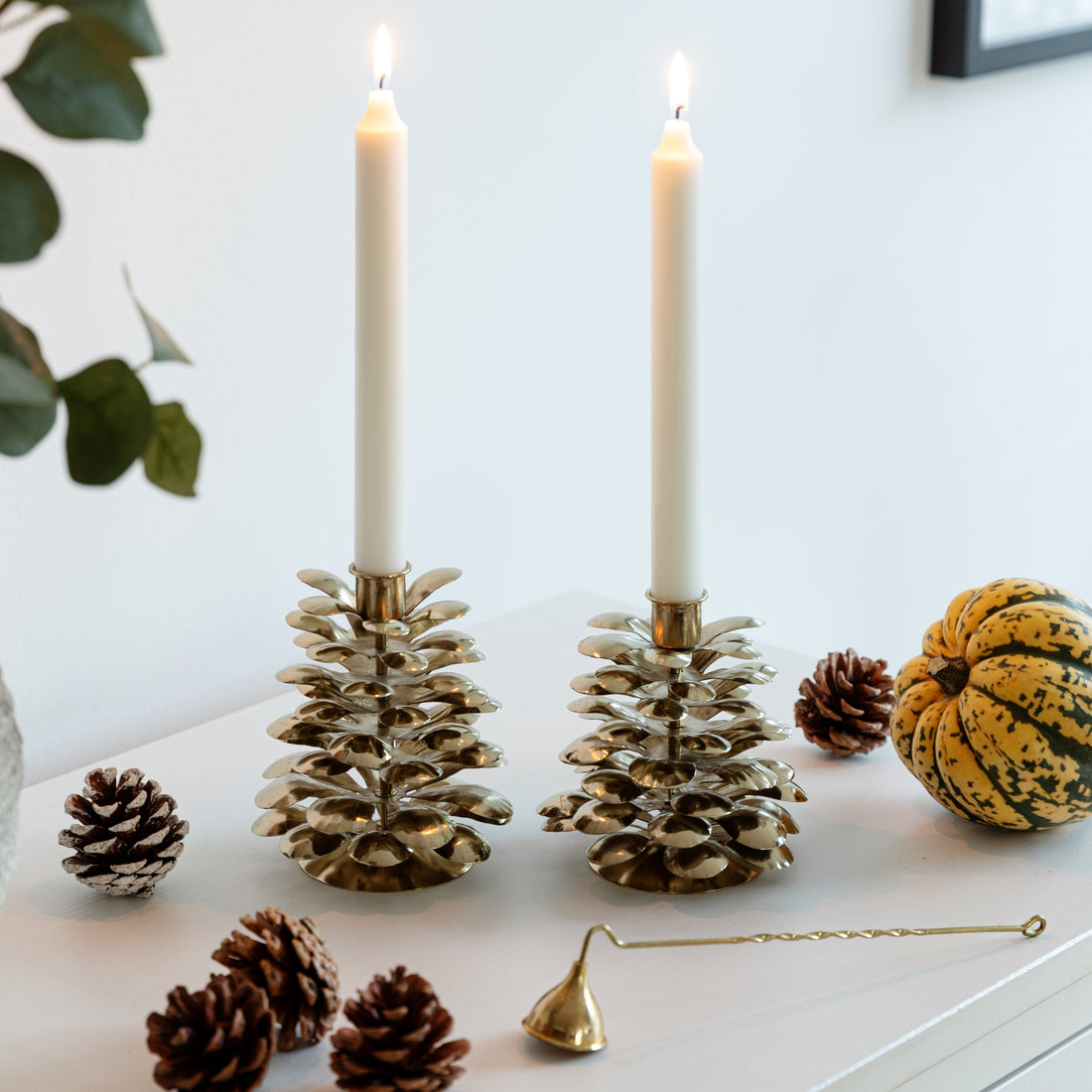 Metal Pinecone Candle Holder Gold Set Of 2