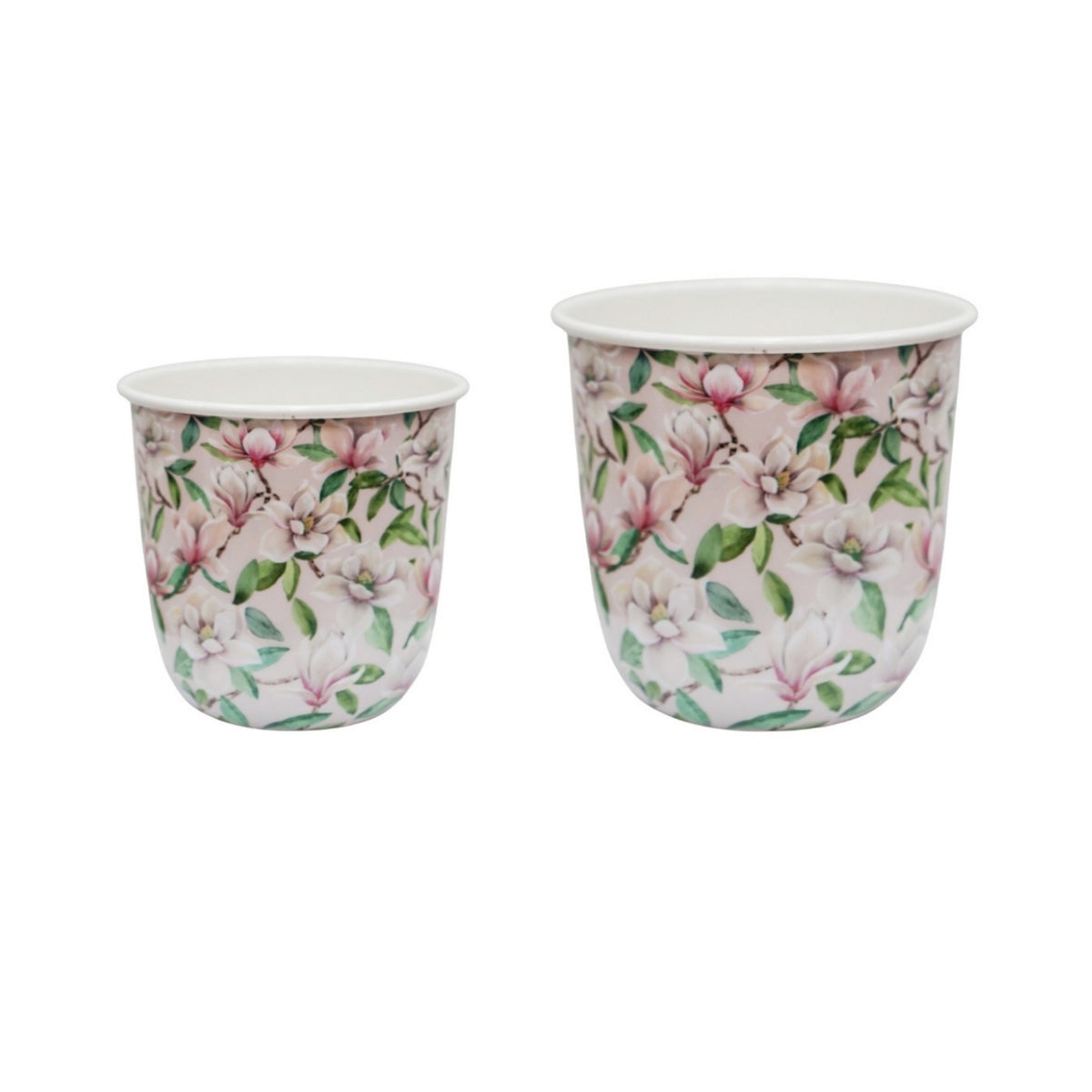 Maisie Vintage Magnolia Metal Planter Set 2