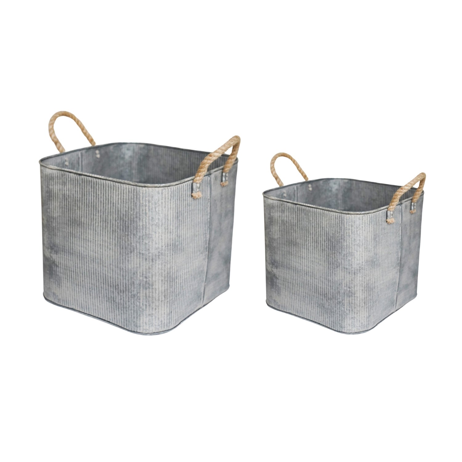 Outdoor Galvanised Rope Handle Square Planter Set of Two