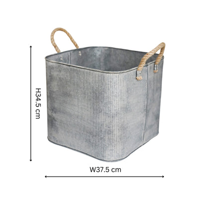 Outdoor Galvanised Rope Handle Square Planter Set of Two