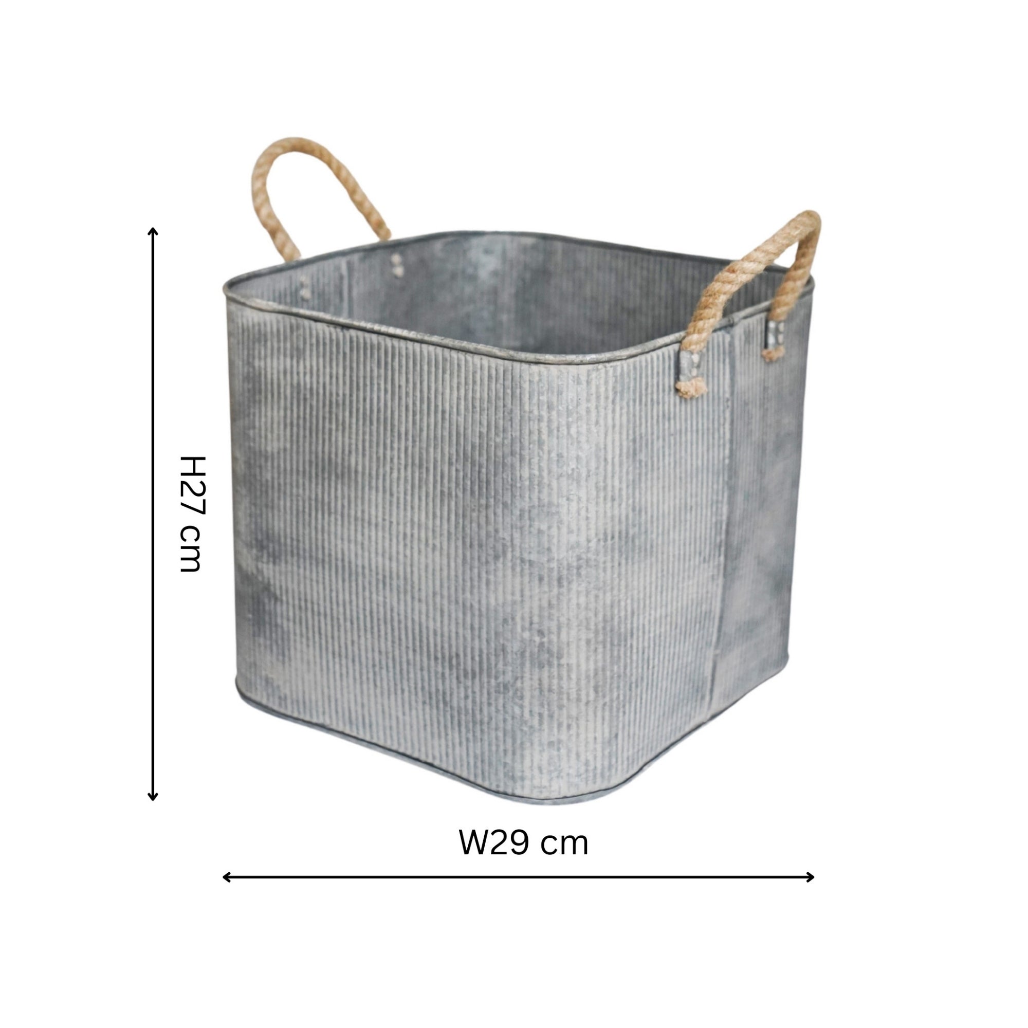 Outdoor Galvanised Rope Handle Square Planter Set of Two