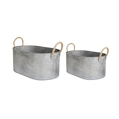 Outdoor Galvanised Rope Handle Trough Set of Two