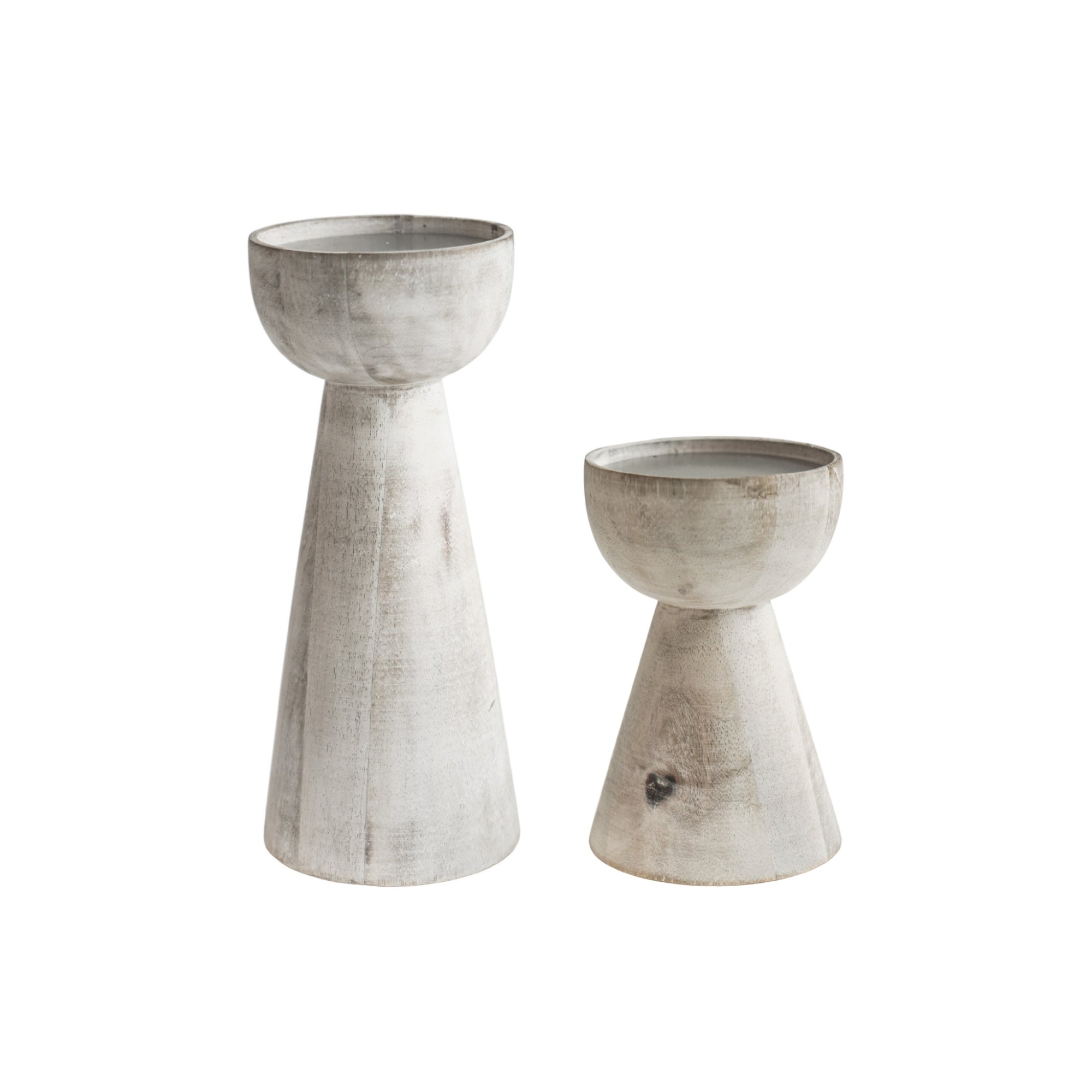 Padstow White Wash Wooden Candle Holders 2 Pack