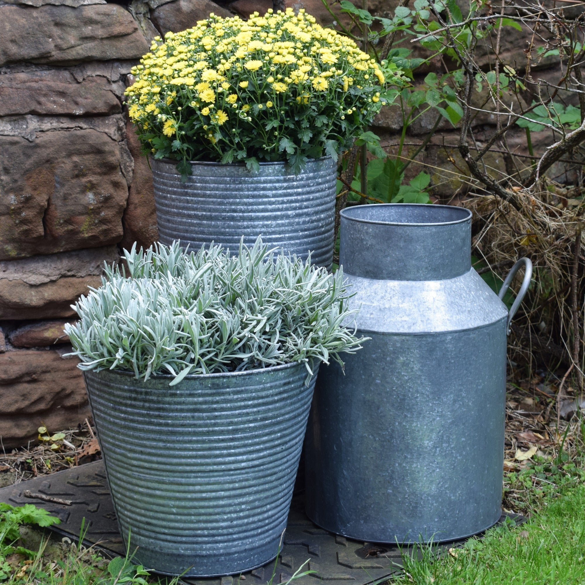 Ribbed Galvanised Vase H50cm