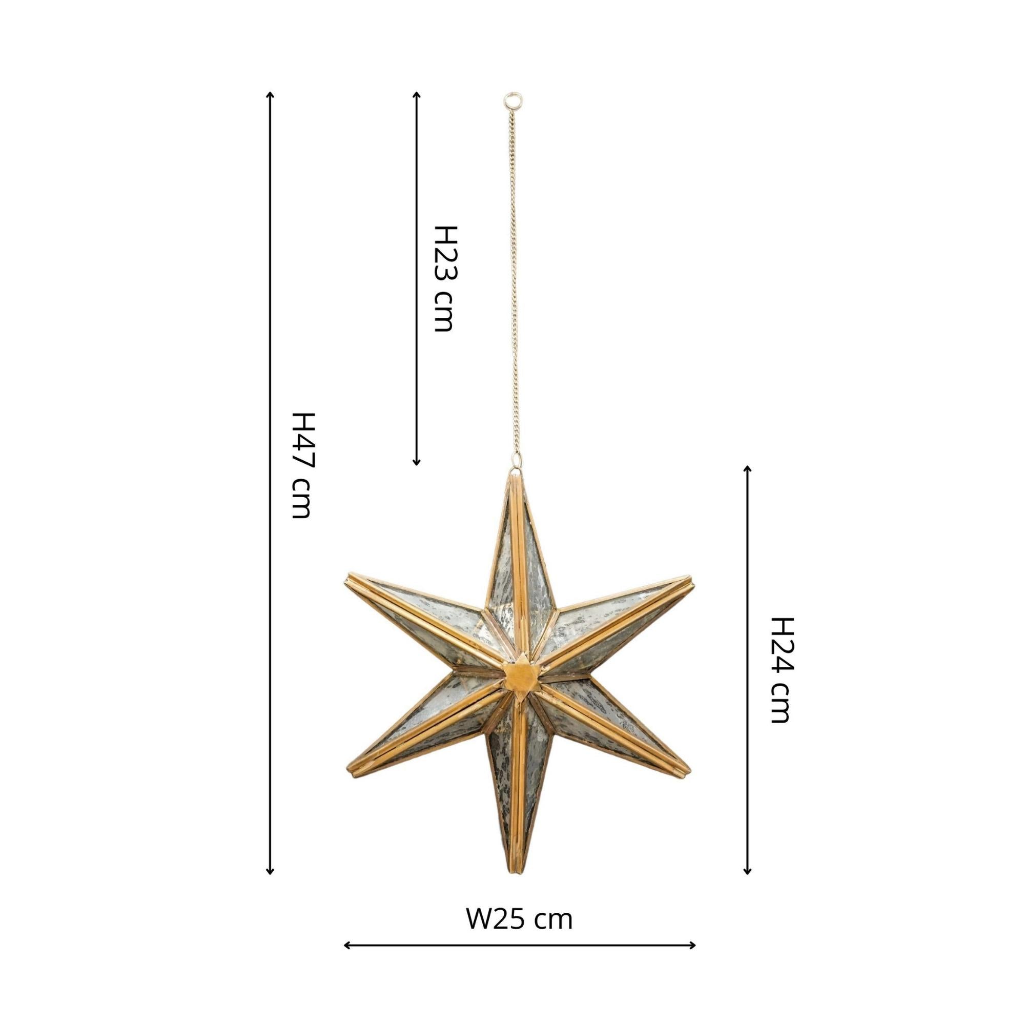 Hanging Antique Brass Mercury Glass Star