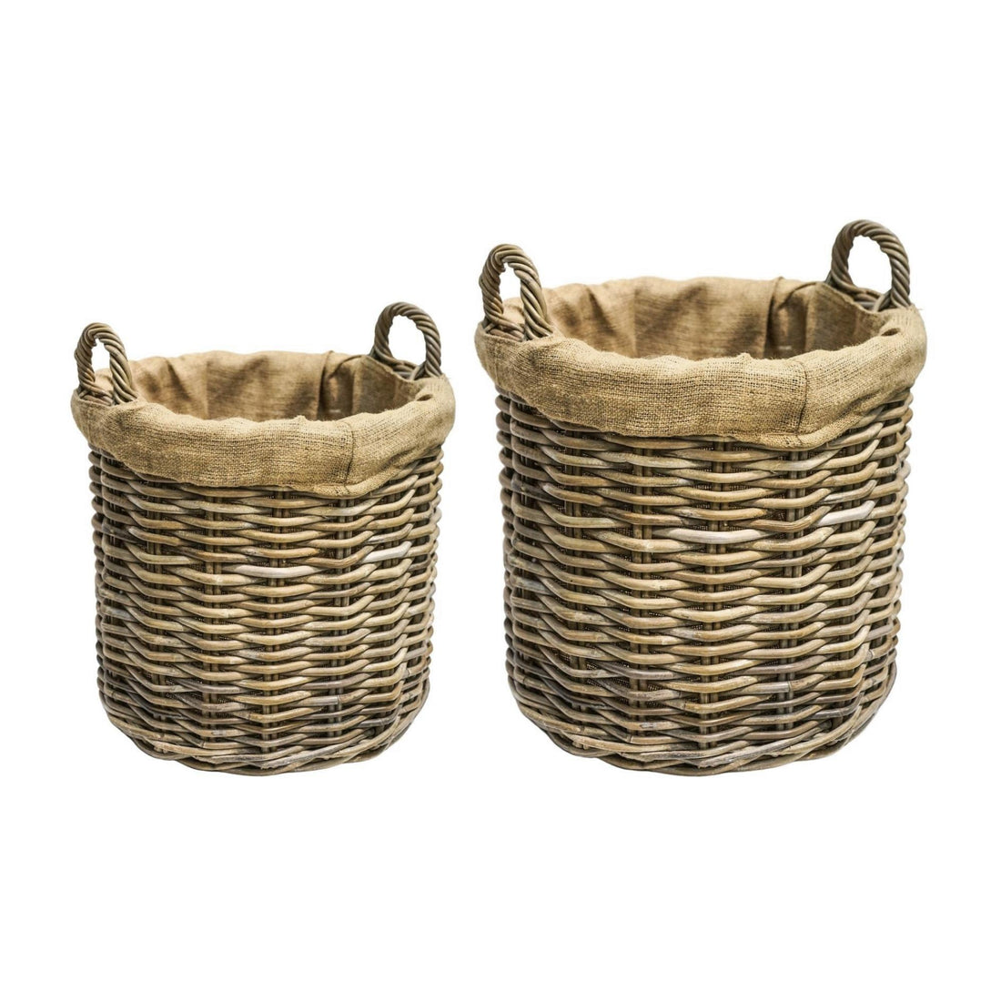 Wicker Log Basket Round Lined, Set of 2