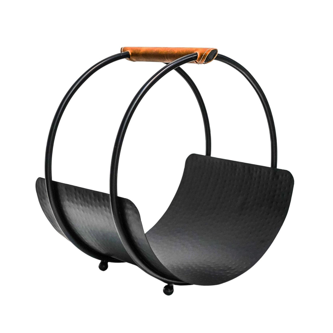 Leather Handle Round Log Holder