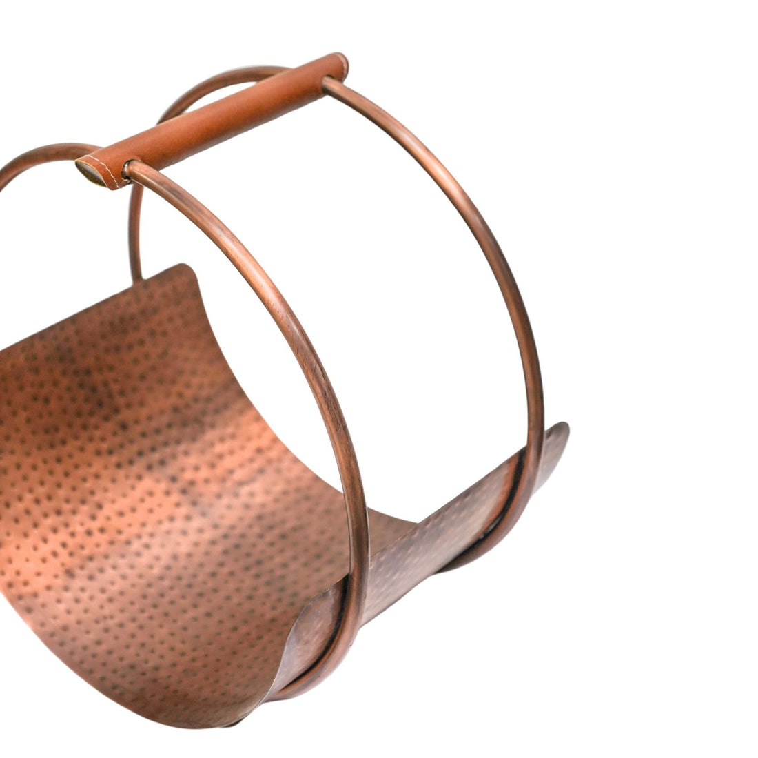 Luxury Leather Handle Round Log Holder Copper