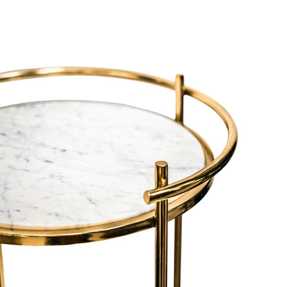 Ylellinen 2 sisäkkäisen sivupöydän setti marmoria/kultaa