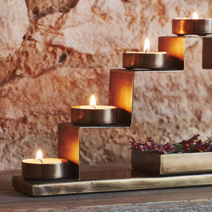 Tealight Candle Holder with Décor Box in Antique Brass