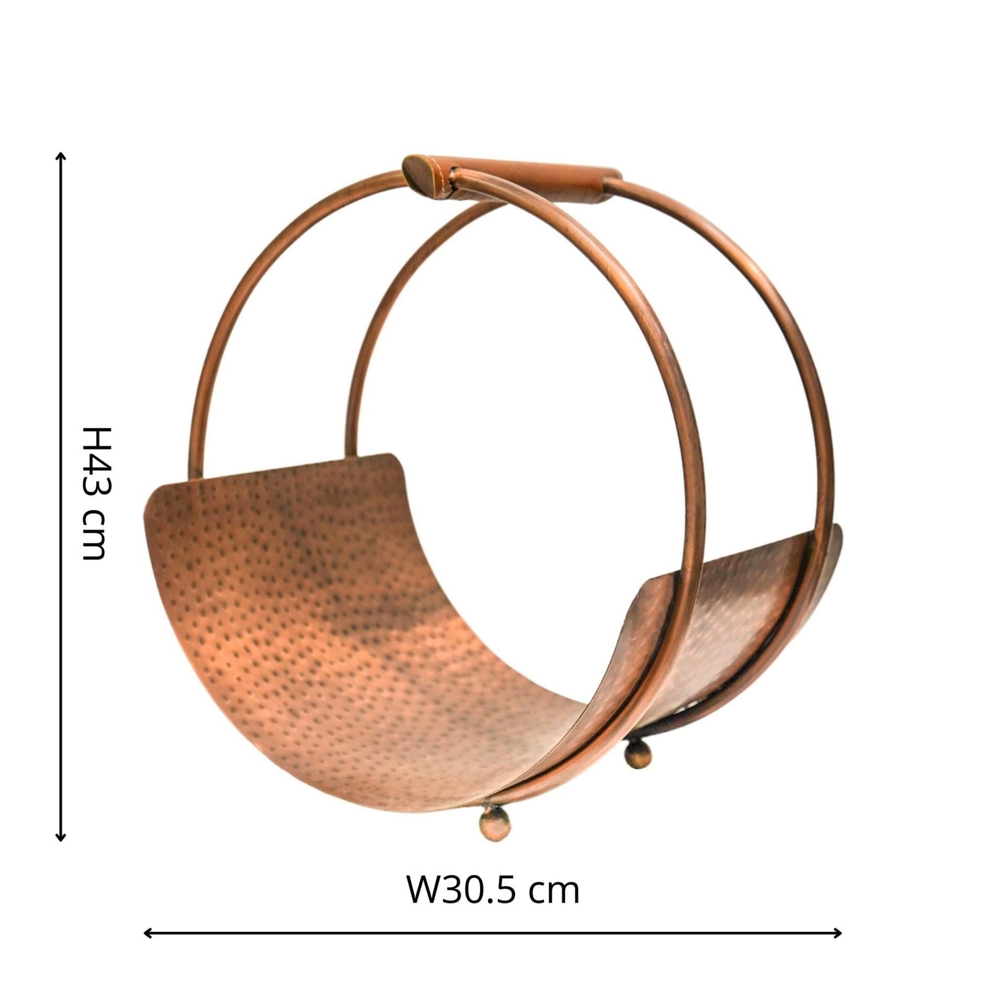 Luxury Leather Handle Round Log Holder Copper