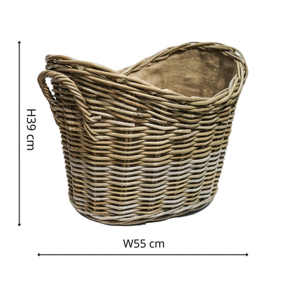 Wicker Log Basket Oval Lined