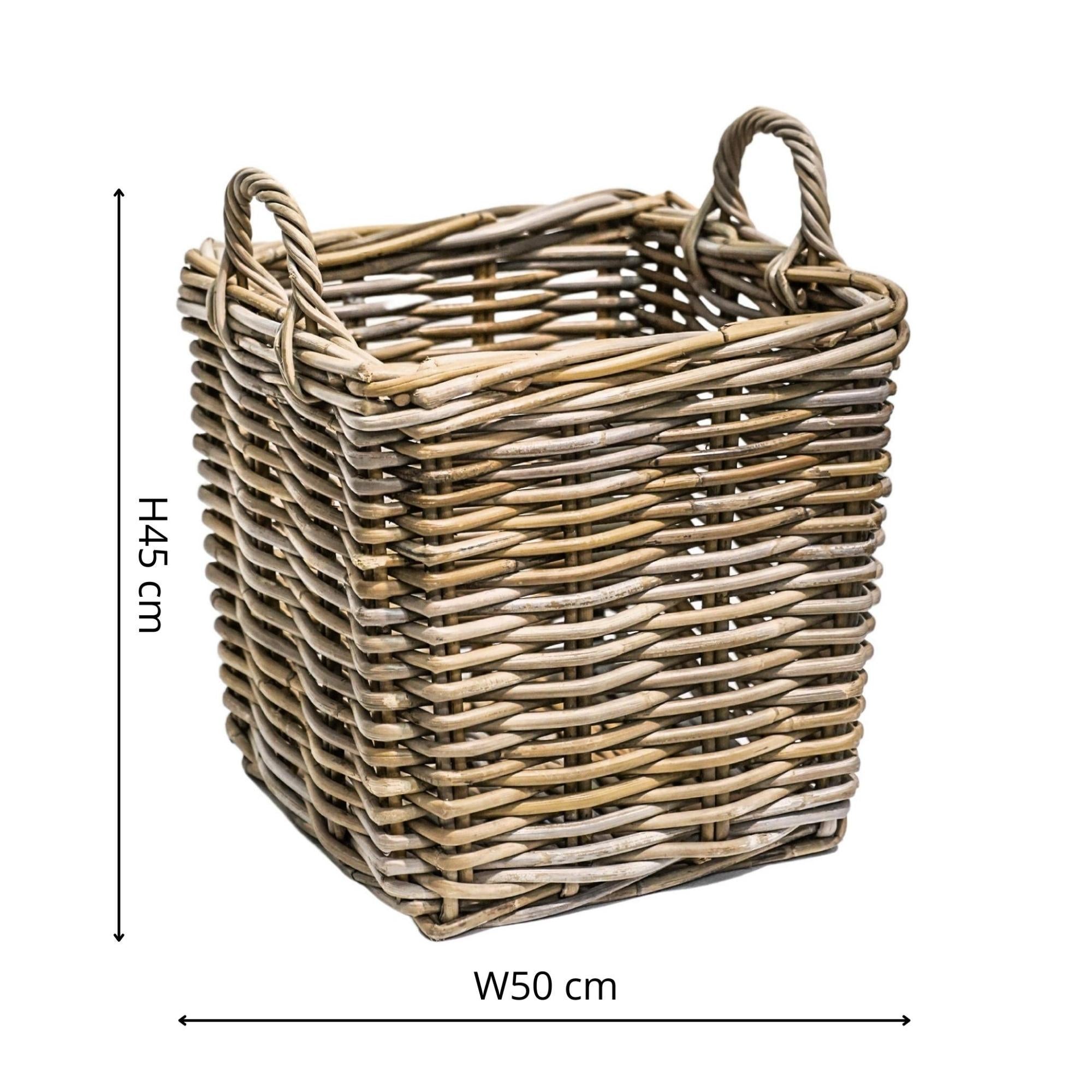 Wicker Log Basket Square, Set of 2